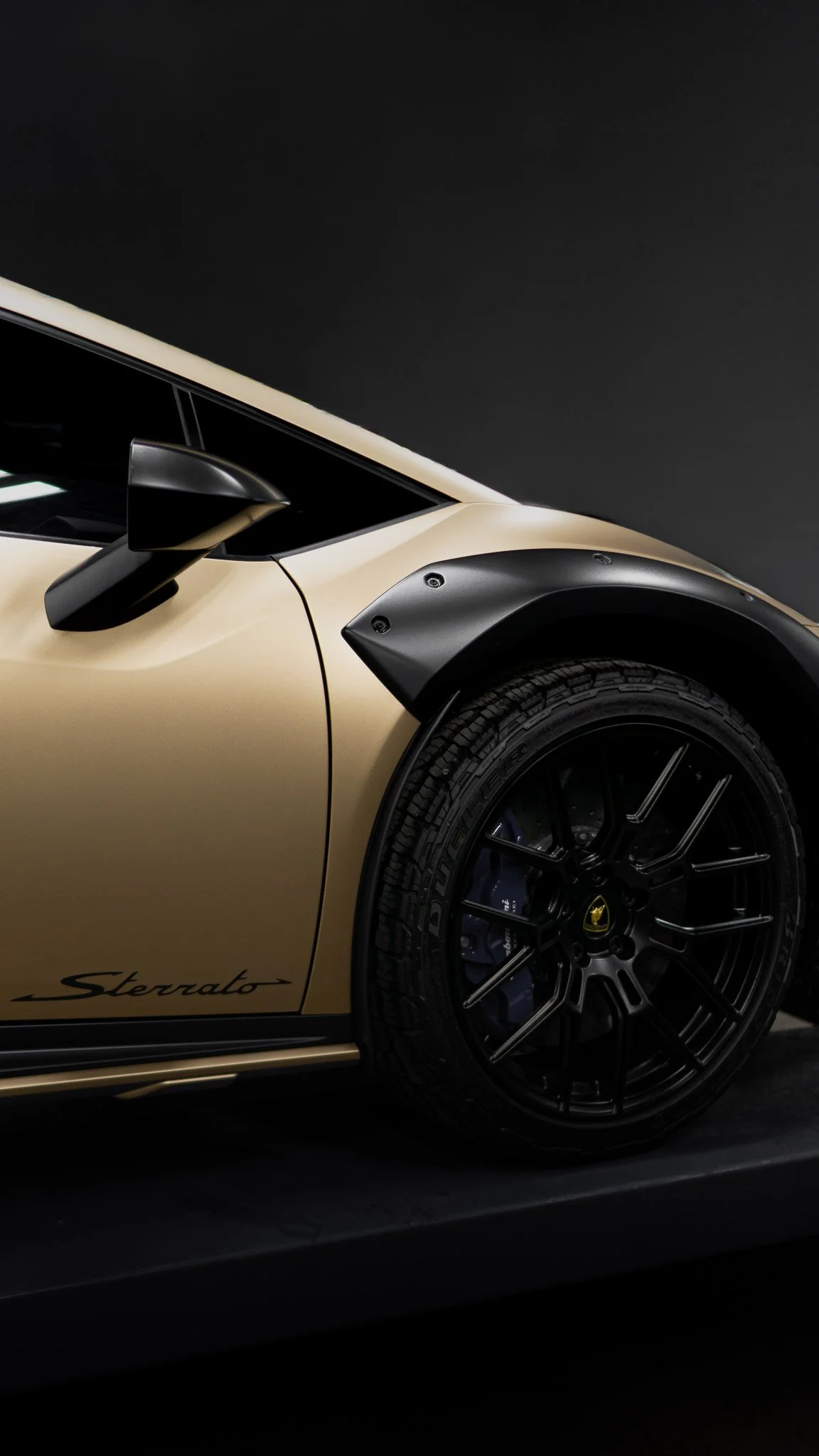 Lamborghini Huracan Sterrato in matte gold with black wide-body styling, protected and finished by EIGHTYNINE VWS paint protection film and vehicle wrap specialists in Little Elm, TX.