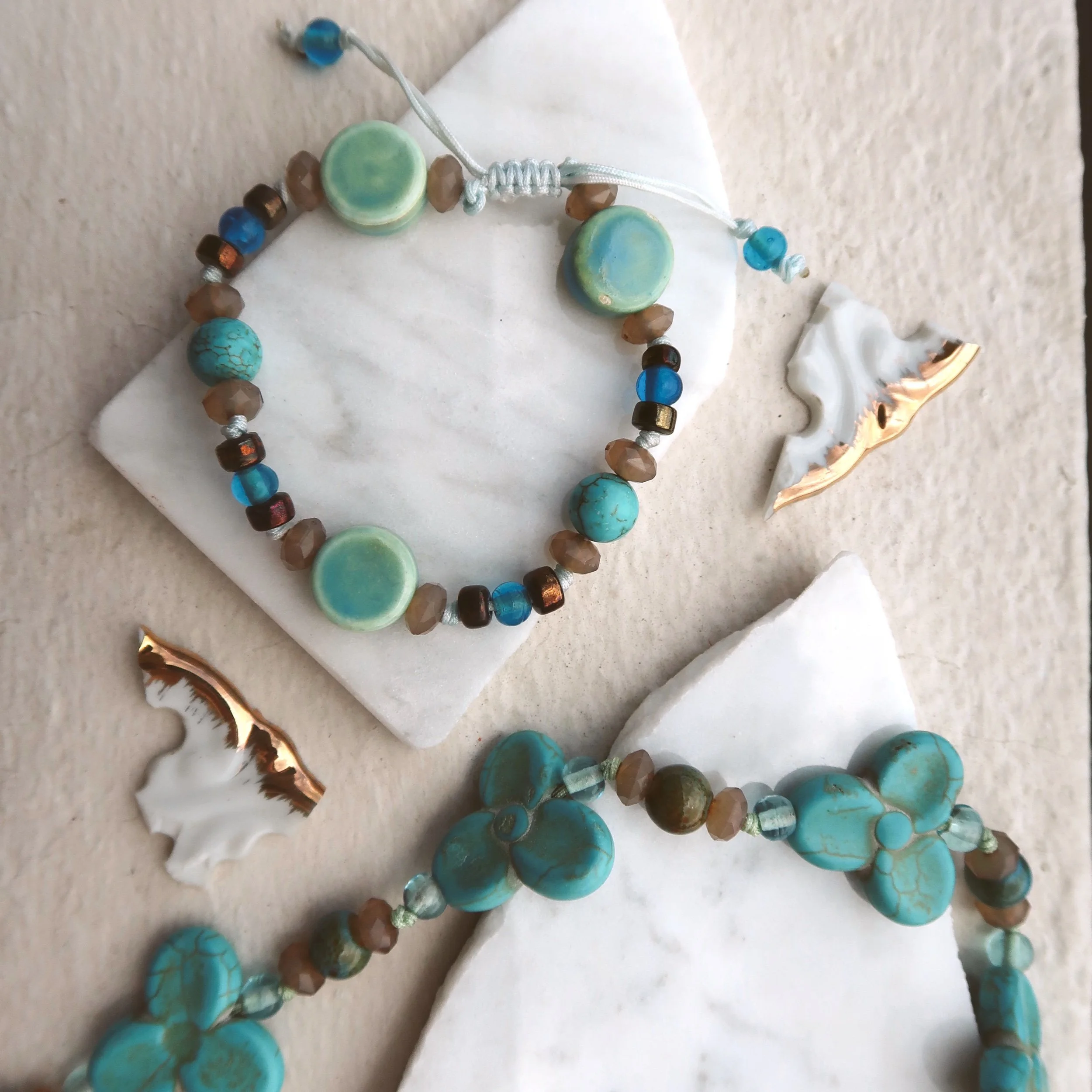 Esperanza Turquoise Knotted Beaded Necklace & Bracelet Set