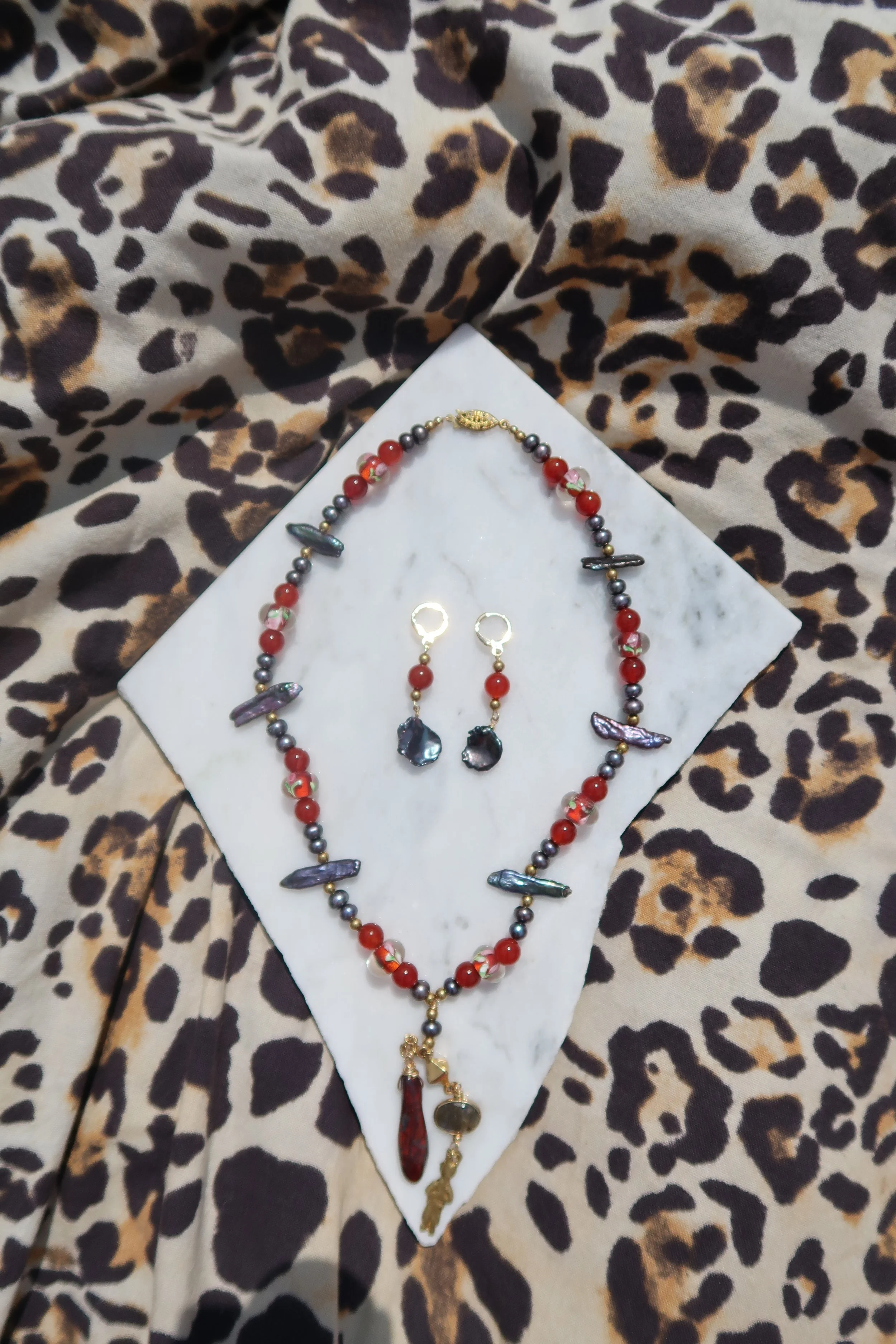 Clarity Red Brecciated Jasper Milagro Mystical Amulet Necklace & Earring Set