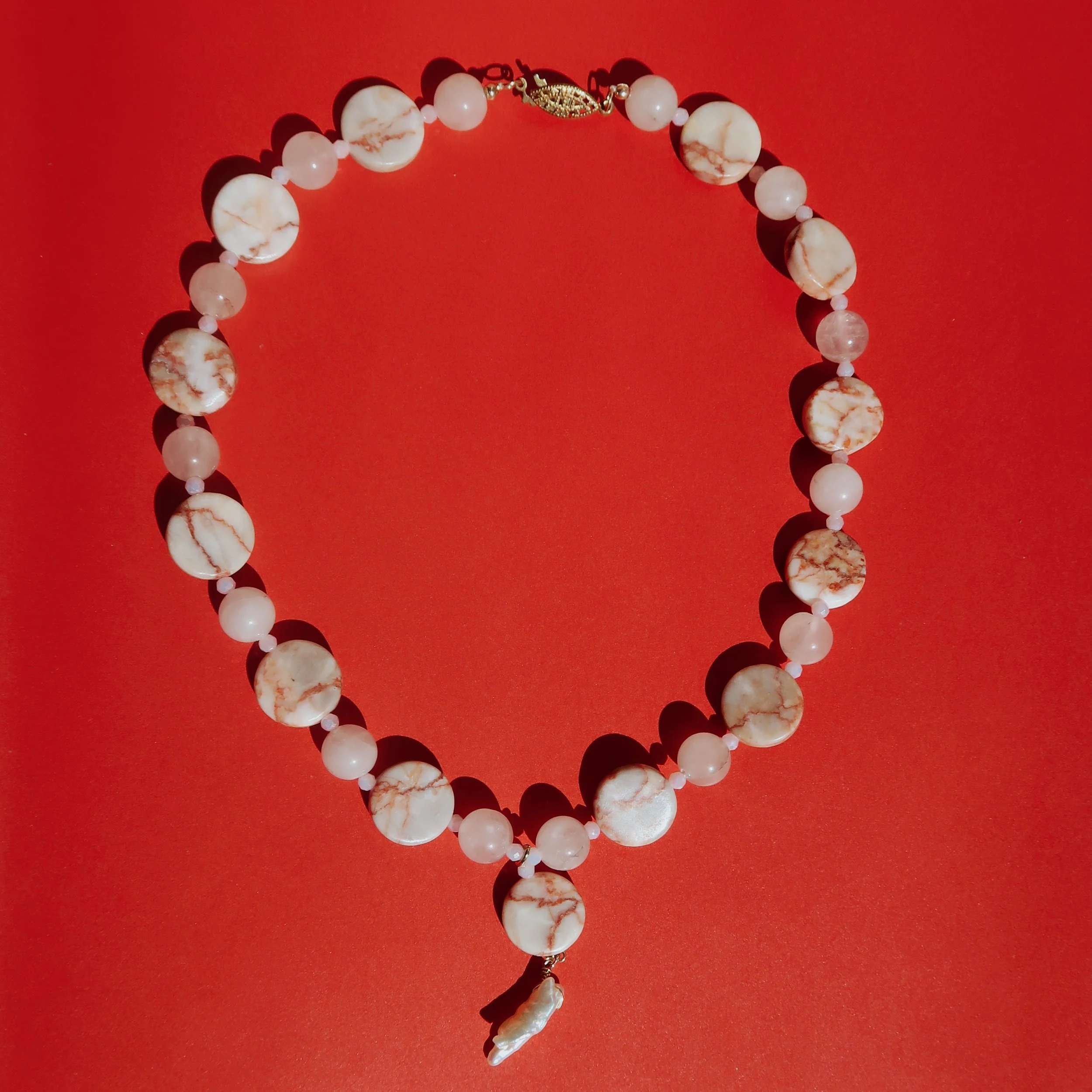 Pompeii Marble, Rose Quartz & Crystal Necklace