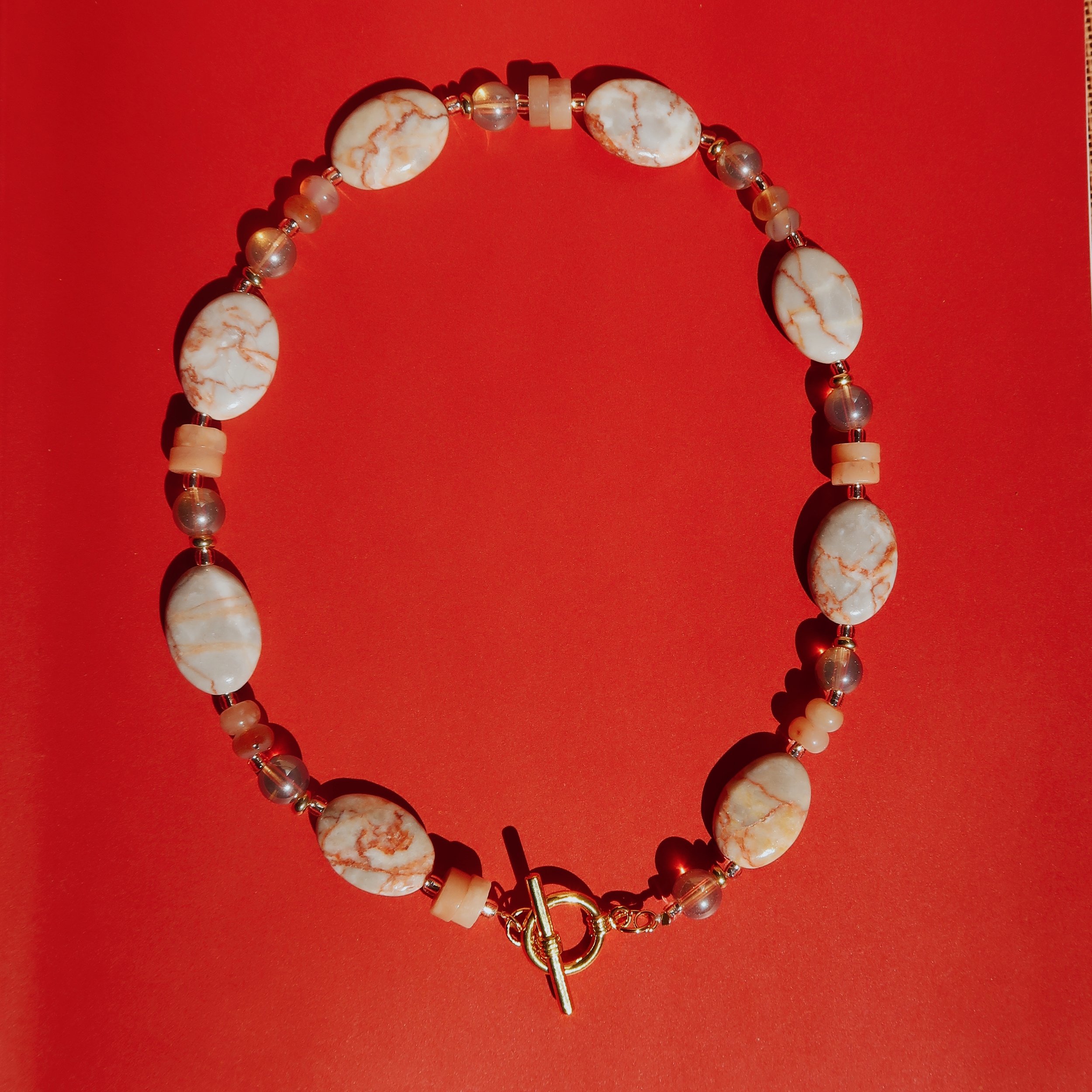 Sunset Redline Marble & Sunstone Necklace