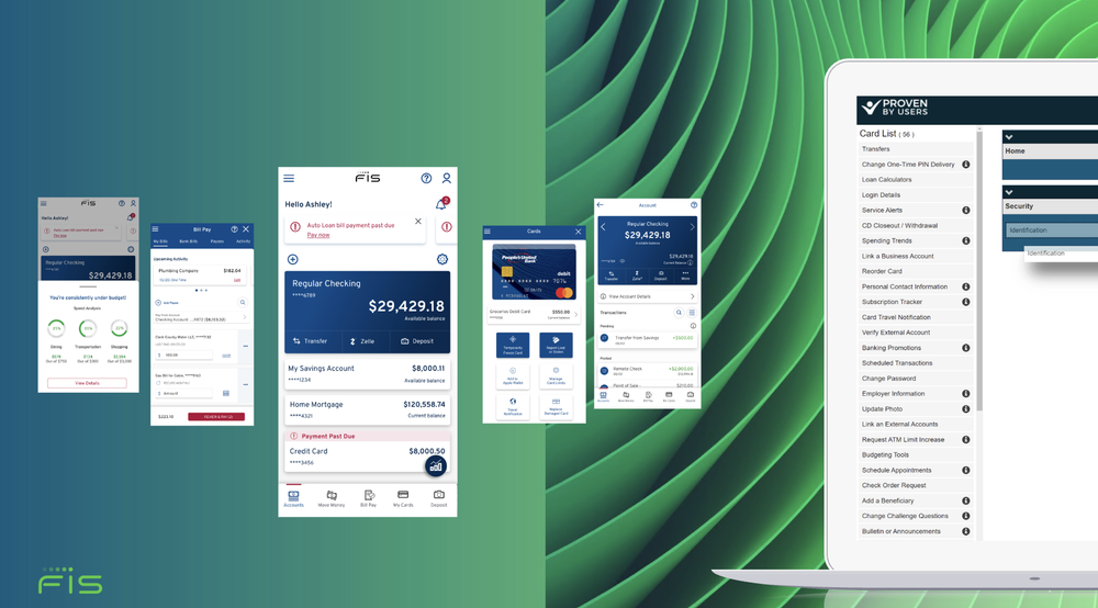 The redesigned FIS digital banking experience on desktop and mobile