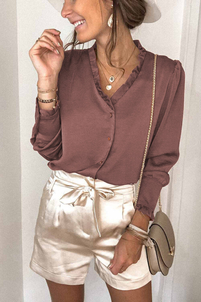 Rose V Neck Buttoned French Shirt — Blooming Praise