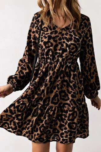 Leopard Elastic Cuff Mini Dress (Small)  Blooming Praise