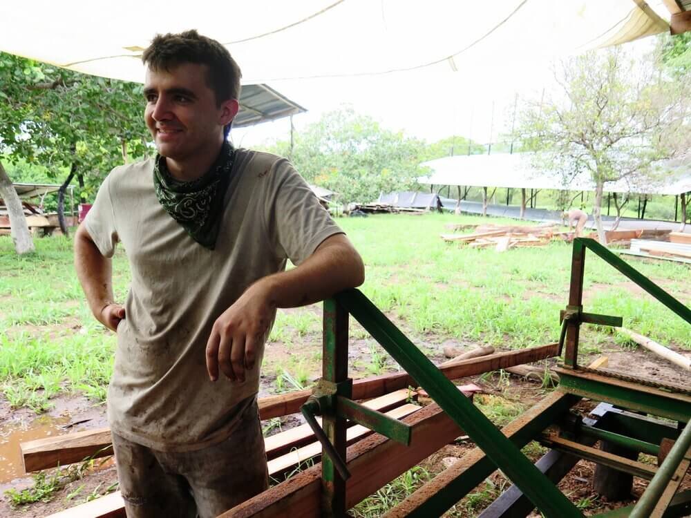 Chris and the sawmill back to normal a few days post-rain.