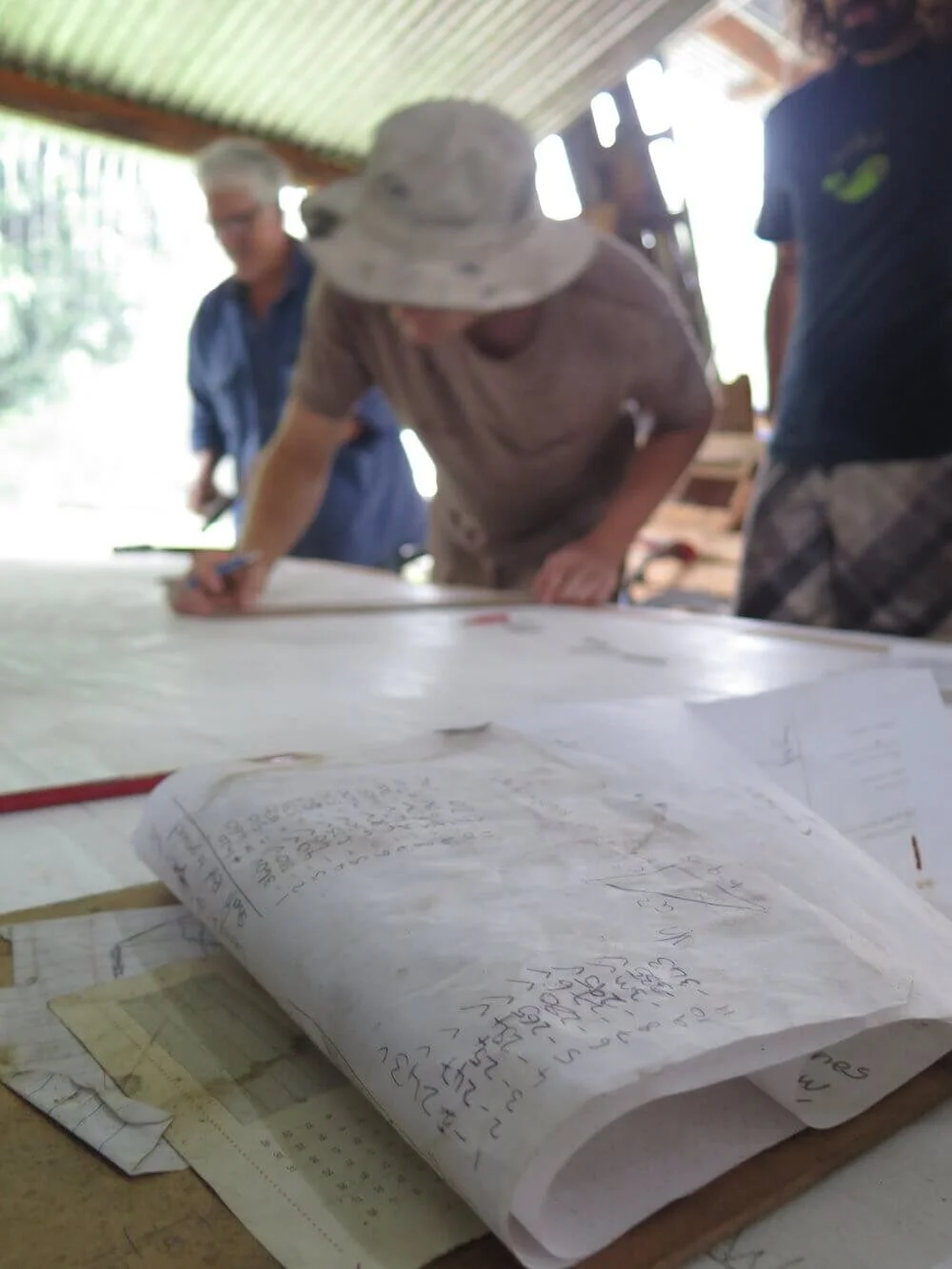 Detail of some calculations with Charlie in the background.