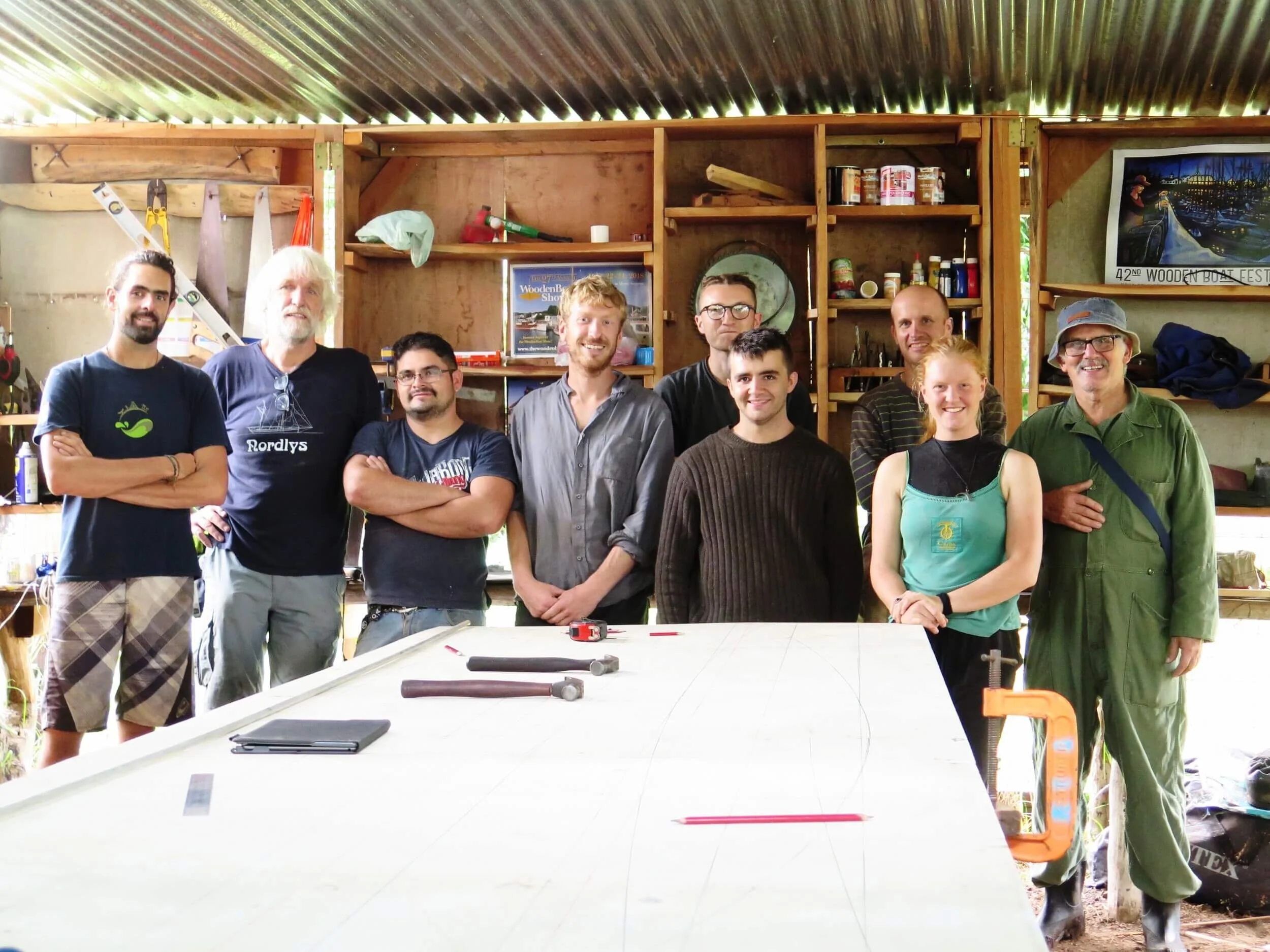 2 days and 2 boats lofted later… From L-R: Joakim, Bert, Paolo, Harry, Charlie, Chris, Lynx, Shani &amp; Rogelio.