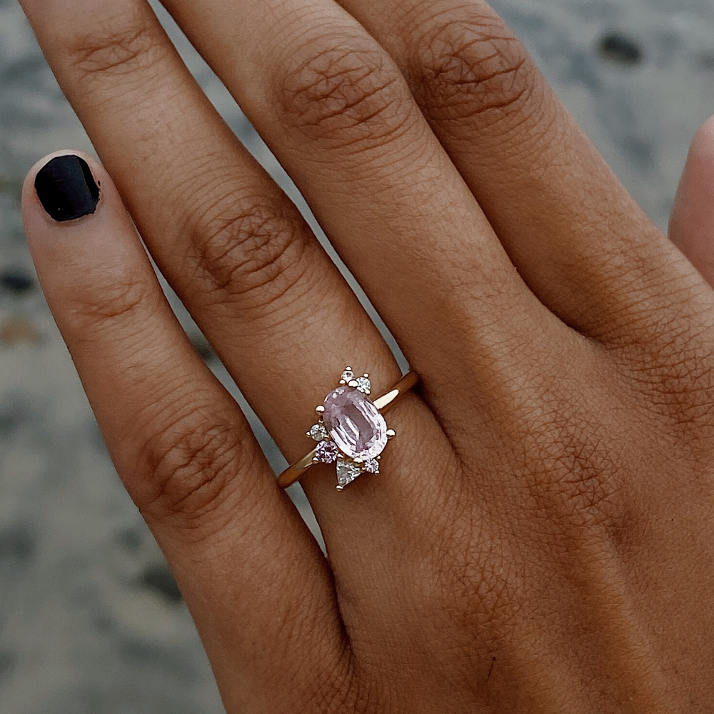 Pink Oval Sapphire Cluster Ring