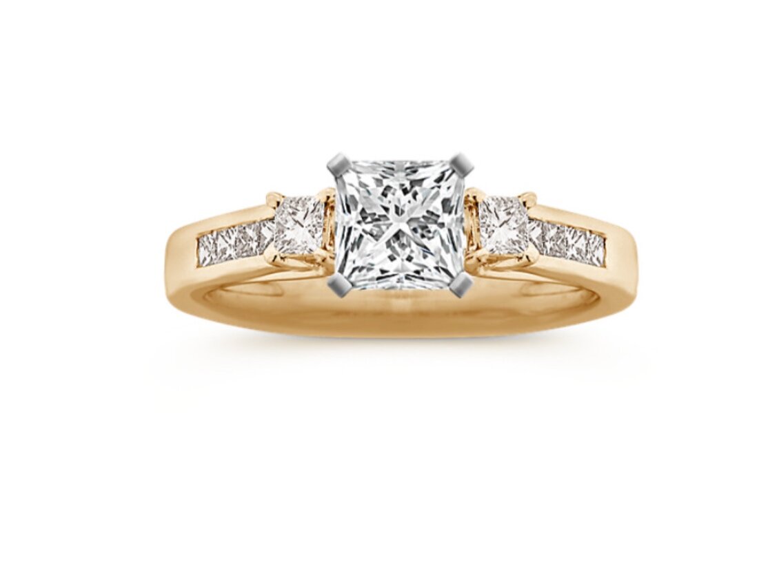 Princess Cut Diamond Cathedral Engagement Ring with Channel-Setting