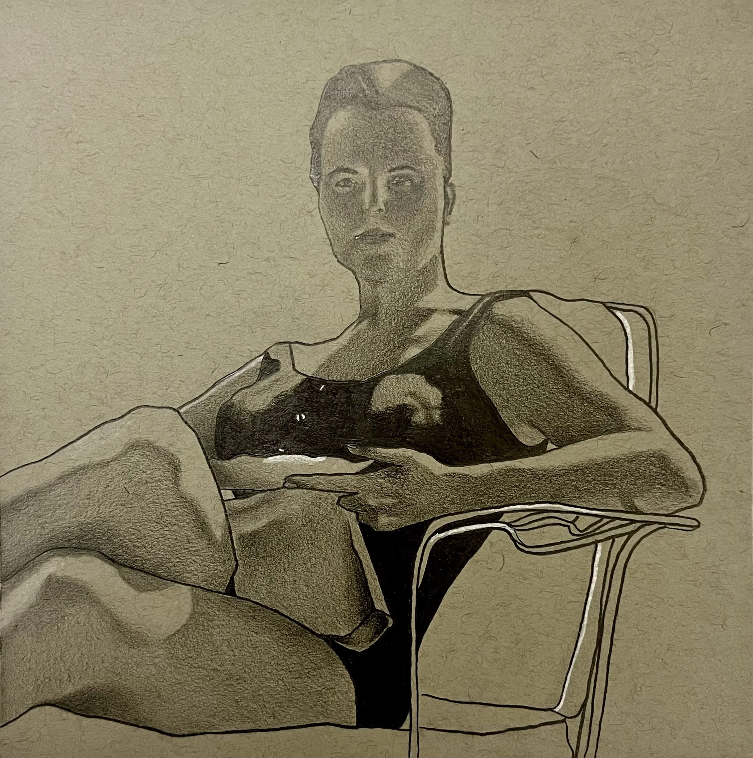   Elly   Graphite and White Chalk on Grey-Toned Paper  8” X 8”  2024  Available Upon Inquiry 