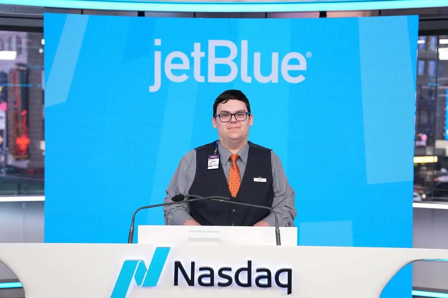 What a morning! I was pleased to join my fellow JetBlue colleagues in opening the stock market today. And yes I was on a time square billboard and tv! Joined with our VP, Flight Ops.