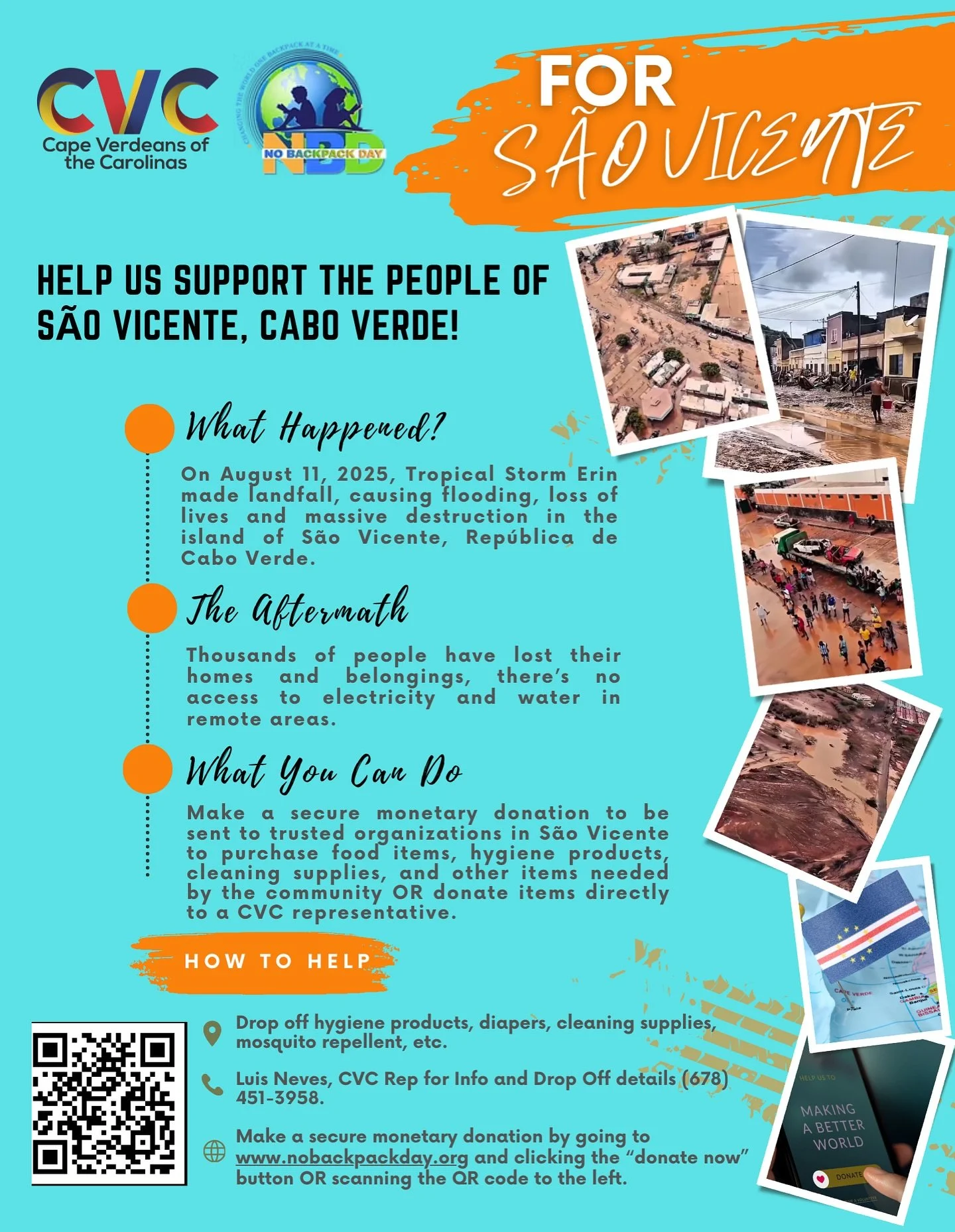 Tropical Storm Erin has left our beloved island of São Vicente, Cabo Verde, in heartbreak and devastation. Children’s lives were tragically lost. Families have lost everything. In remote areas, there is no access to clean water or electr