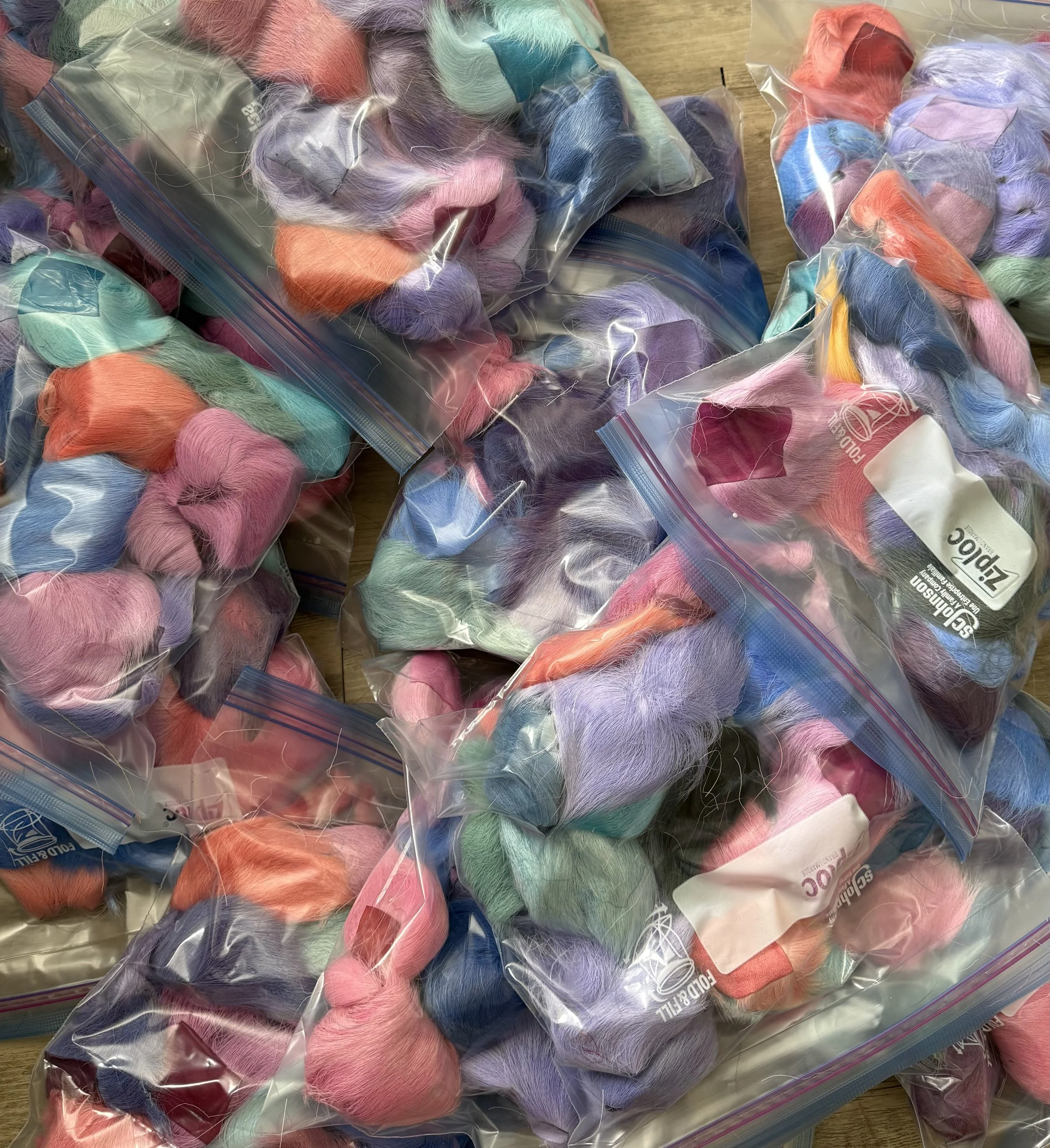 Tufting hair - Blues, pinks, purples