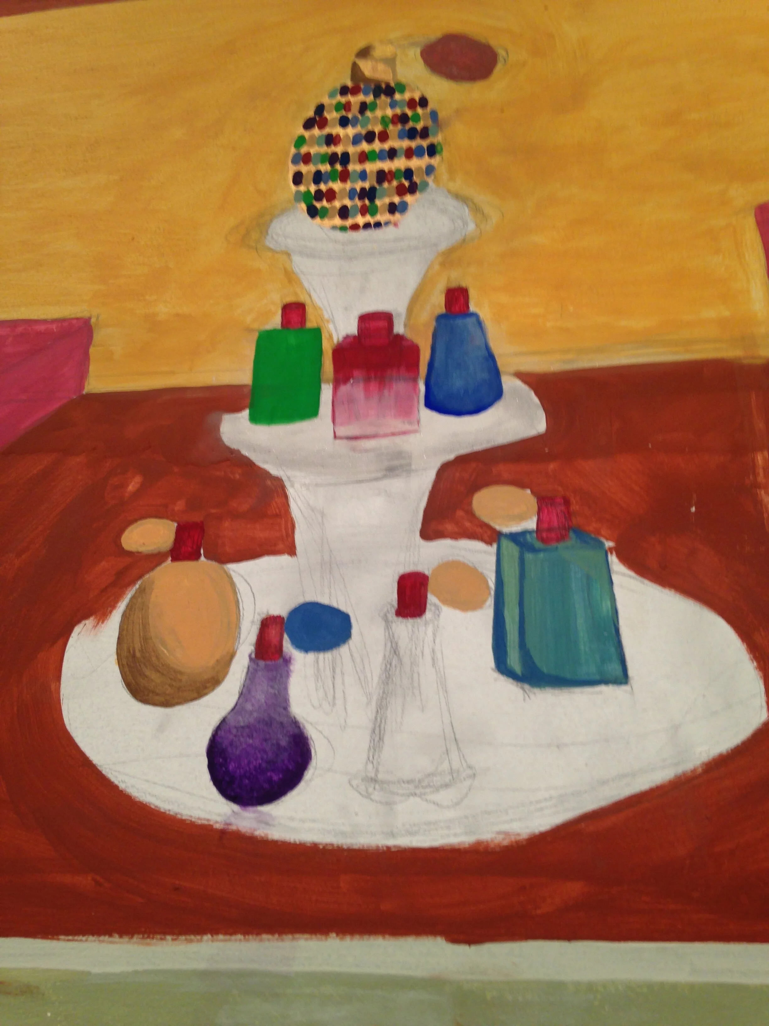 Painting process for the parfumerie facade. 