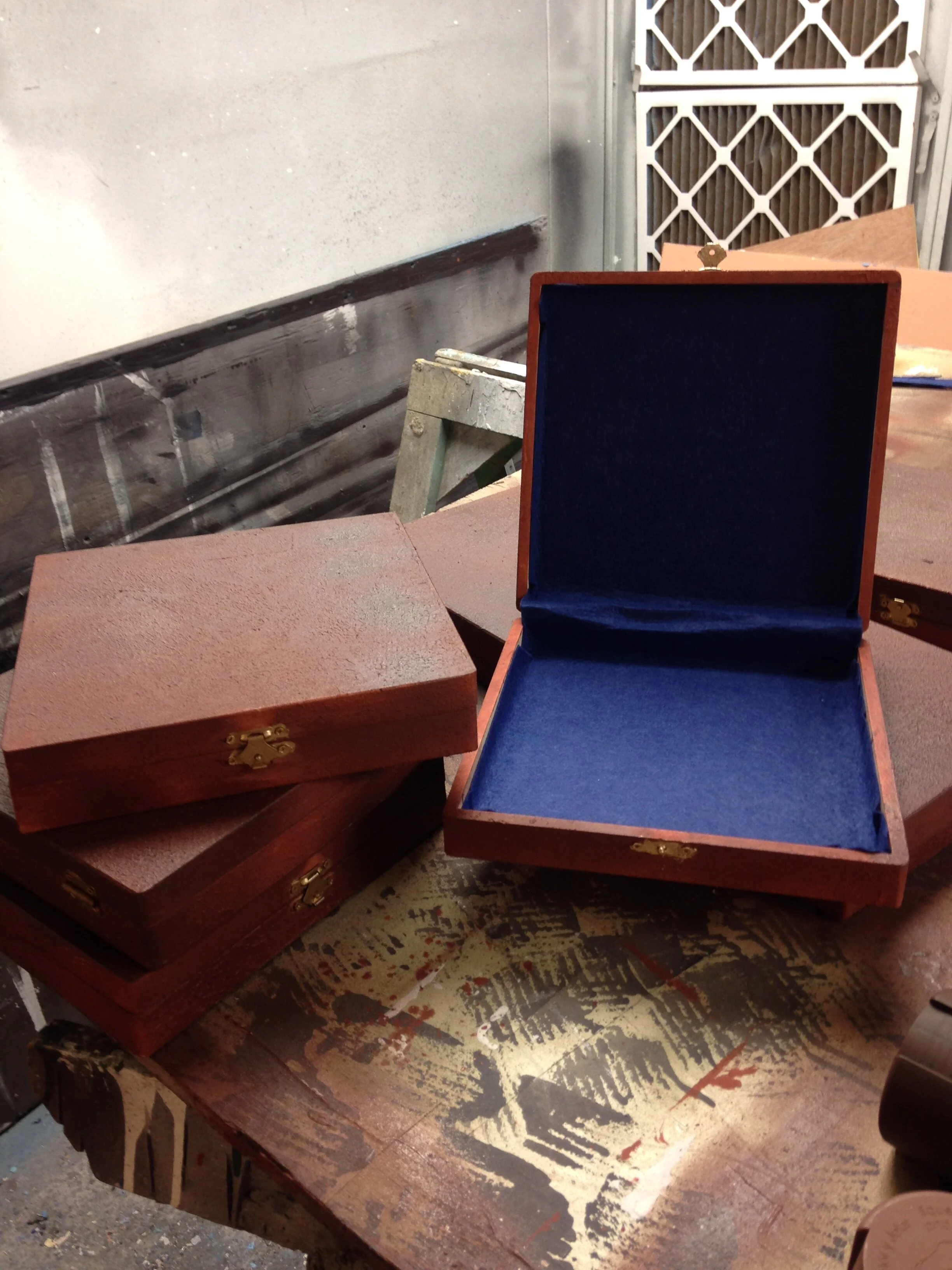 Final painted musical cigar box with velvet inner lining. Some were openable, others were glued shut.