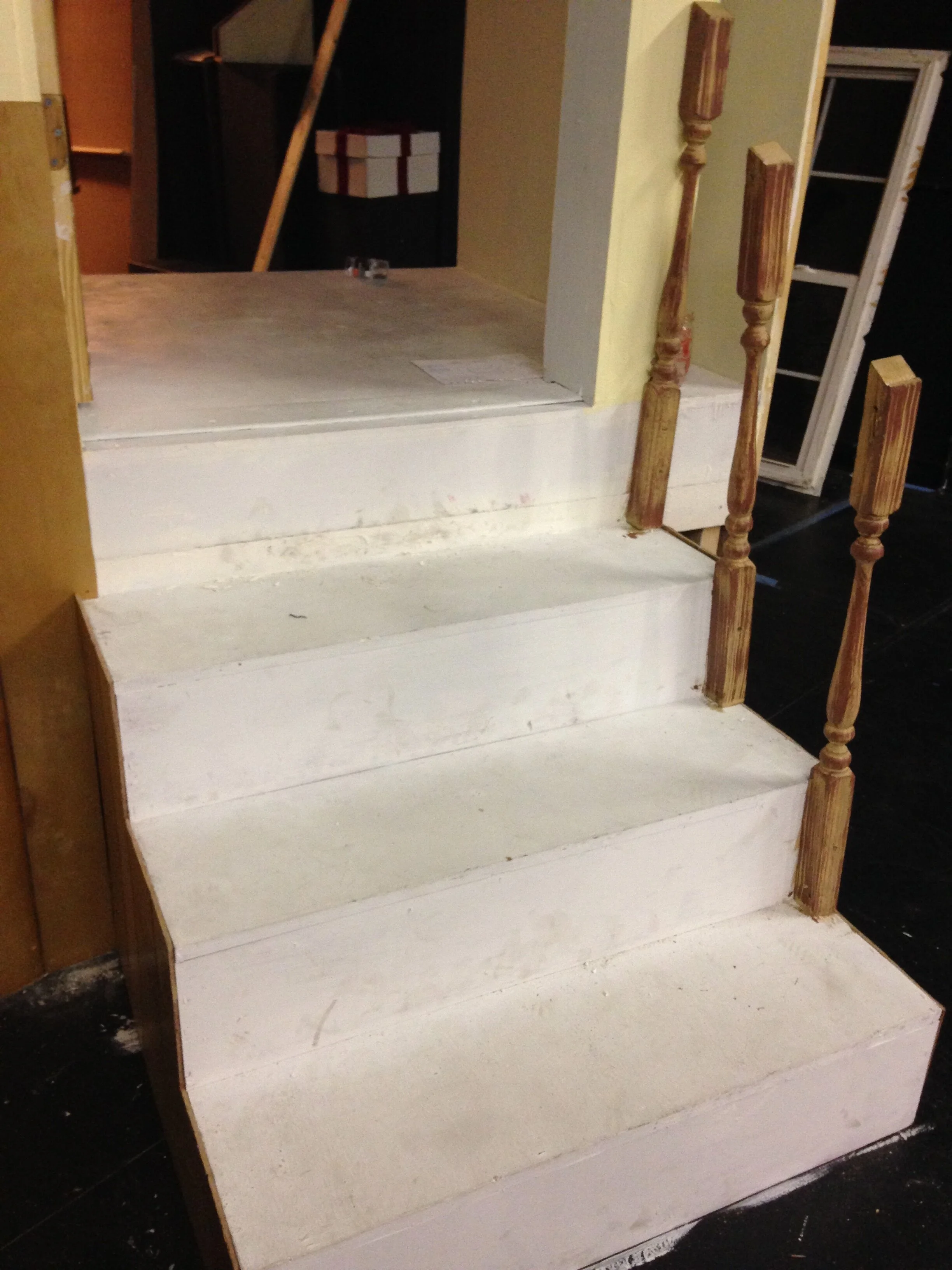 Bedroom stairs prior to baby blue carpeting.