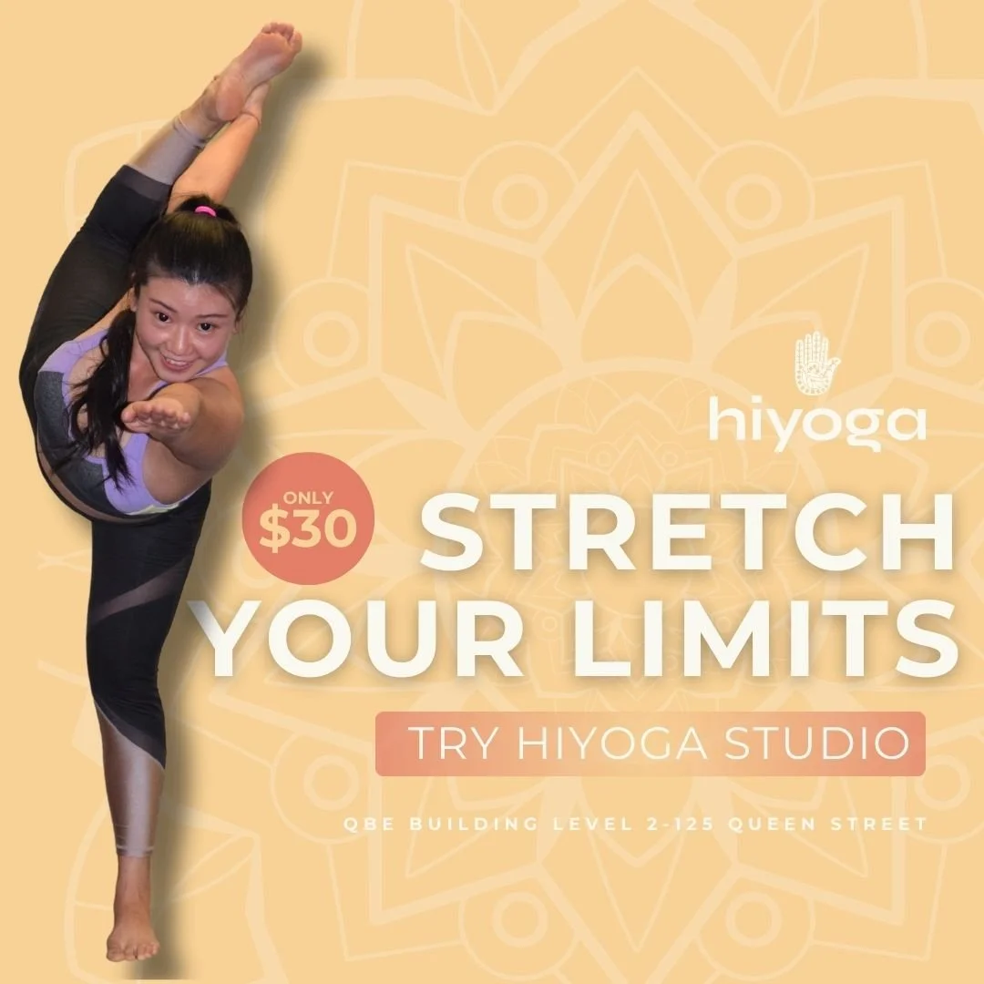 ONLY $30 for 30 days – Stretch Your Limits at HIYOGA Studio! Your intro pack gives you 30 days of unlimited classes at our studio (Level 2, 125 Queen Street, Auckland). Book now and start your journey with us! #HIYOGA #StretchYourLimits #YogaLi