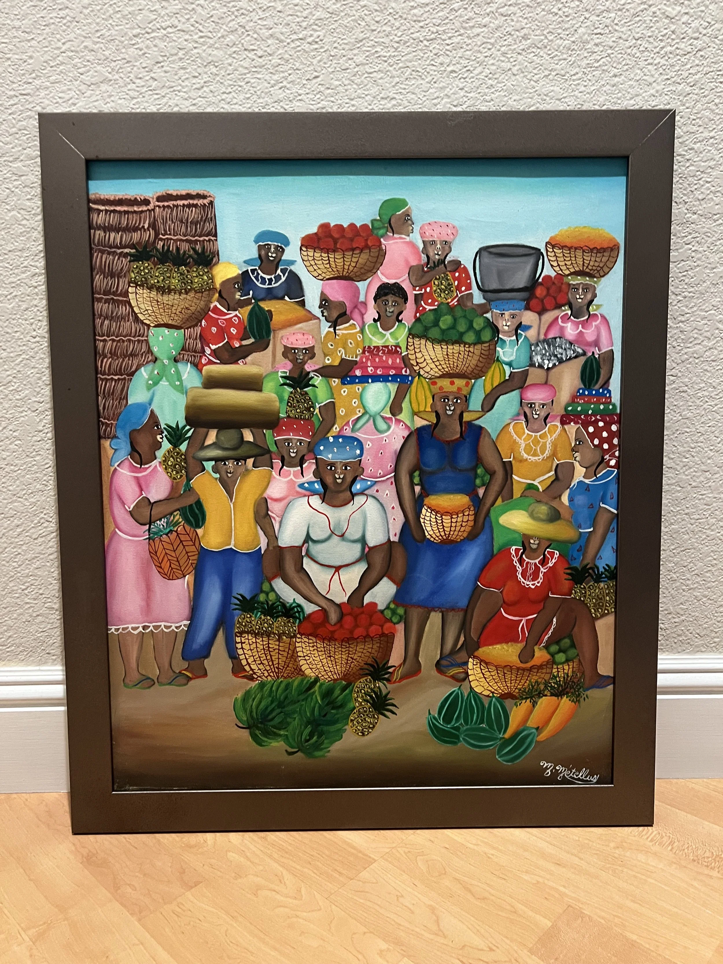 Vintage Original Ethnic Artwork "Market Place" Signed