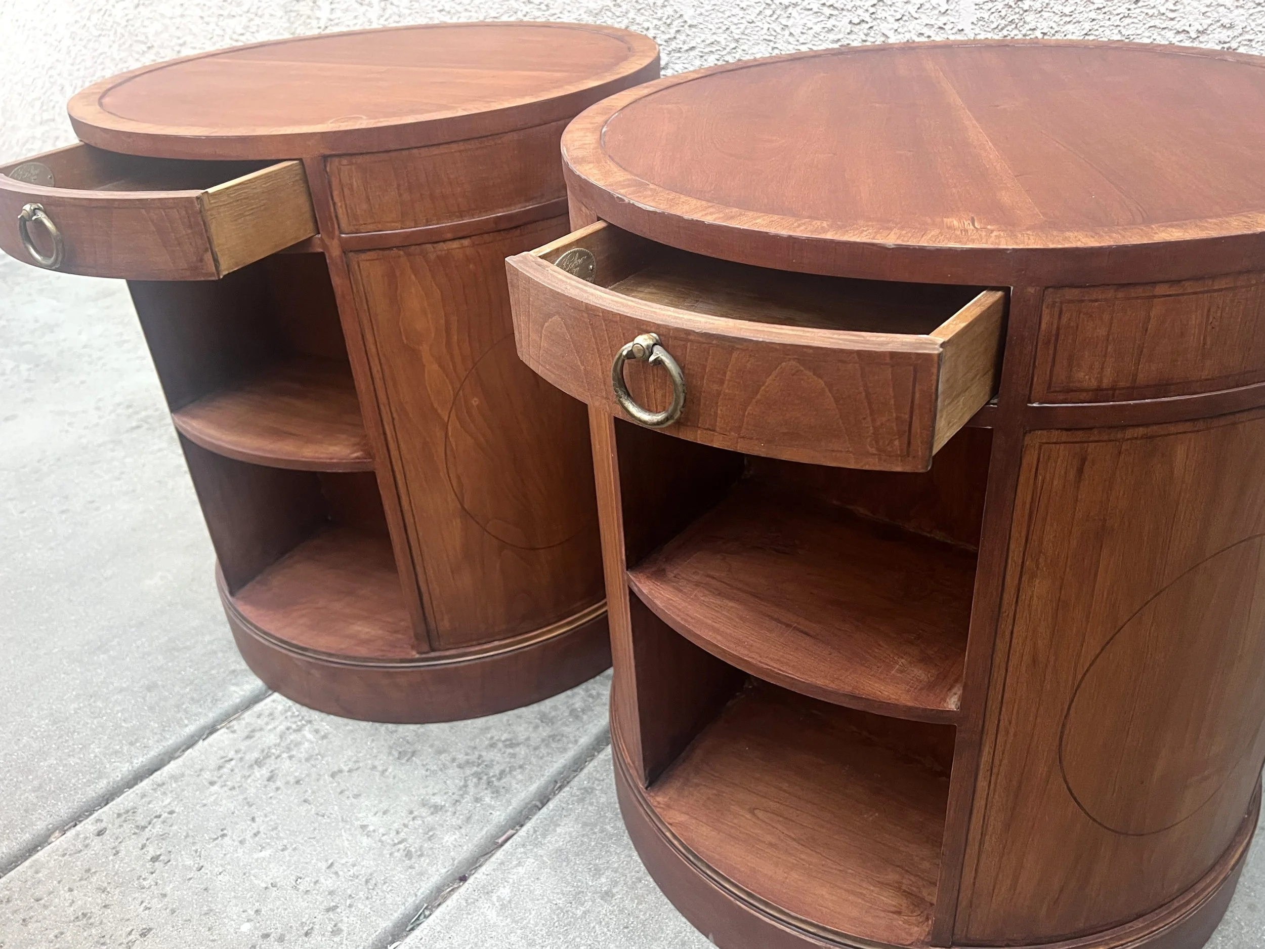 Baker Mid Century Barrel Side Tables7.jpeg