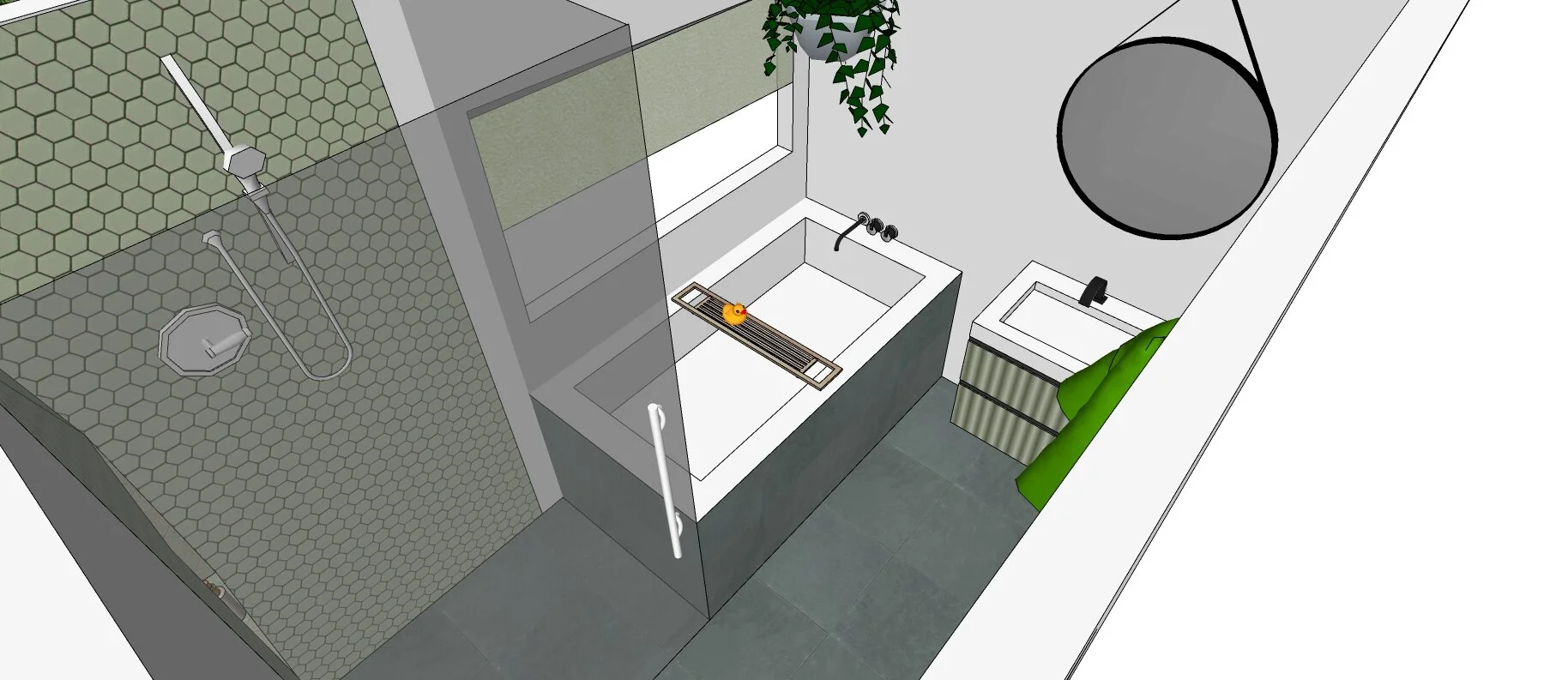 3d model bathroom green and grey