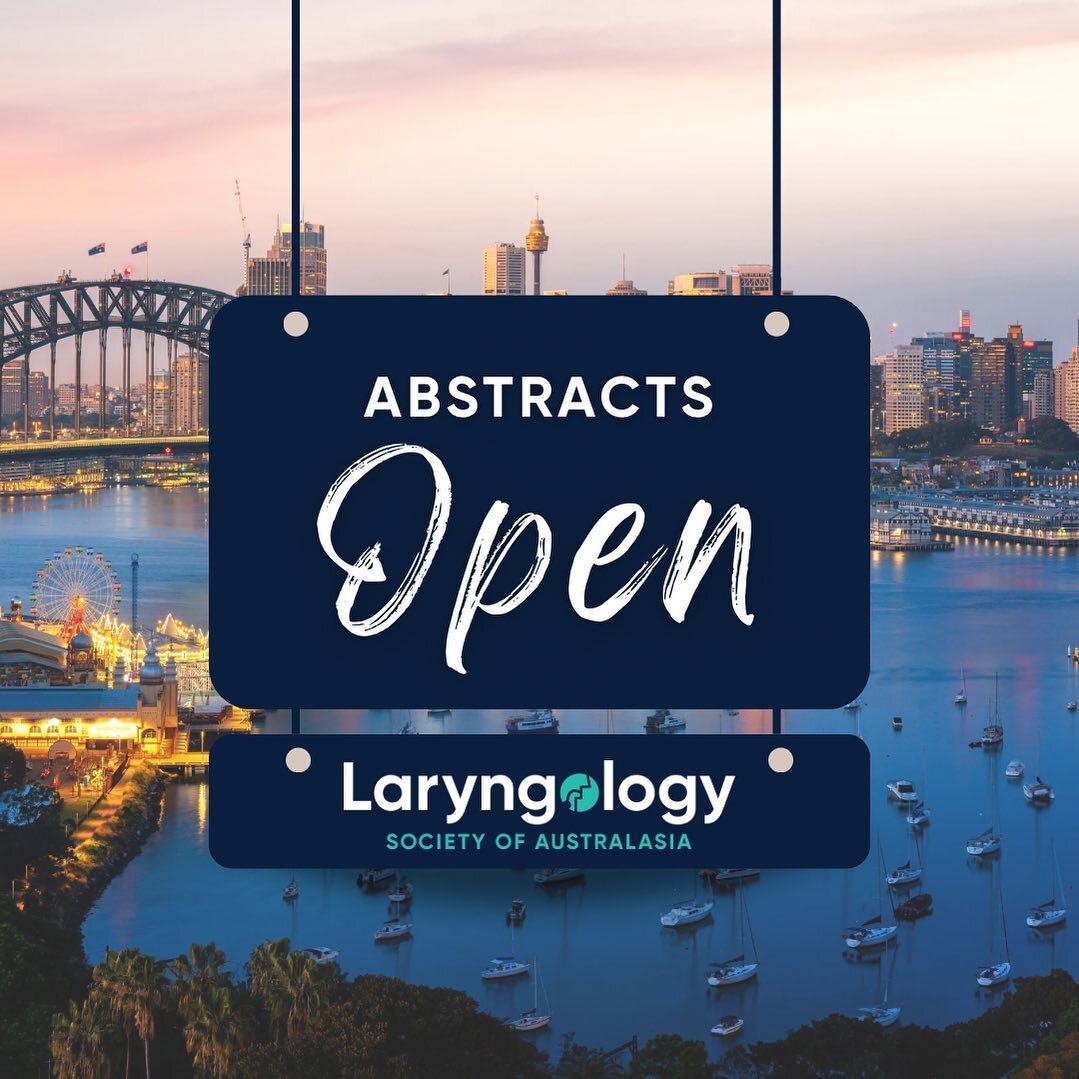 ABSTRACTS OPEN for our Laryngology Sydney 2023 Conference. 10-12 November. LARYNGOLOGY: What now? What next?

Abstracts close Friday 23 June 
Notification of acceptance Friday 14 July

We invite you to submit poster or verbal presentation abstracts a