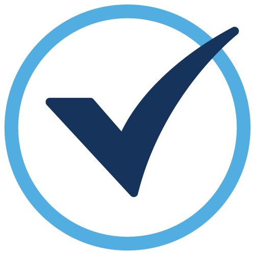 Blue check mark inside a light blue circle.