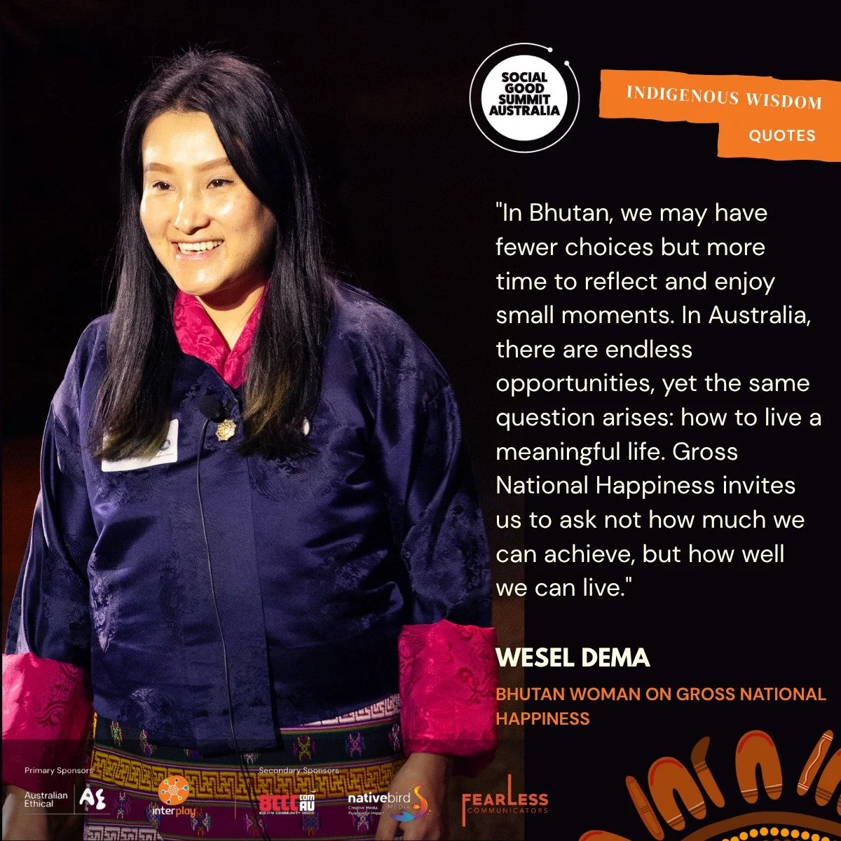 &ldquo;Did you know that, according to Australian Unity and Deakin University, satisfaction with &lsquo;life in Australia&rsquo; has hit its lowest level in the 24‑year history of the Wellbeing Index?&rdquo;

At the Social Good Summit Australia for I