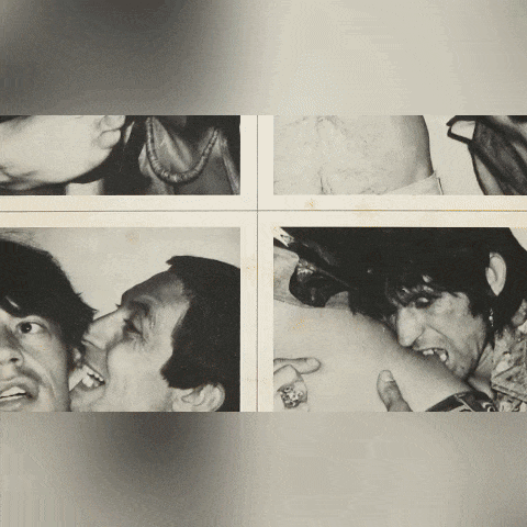 Animated images of Andy Warhol’s 1977 work, 'Rolling Stones- Love You Live (Charlie Watts and Mick Jagger)',  This work is comprised of photo transfer on acetate on colored graphic art paper and construction paper on Arches paper.
