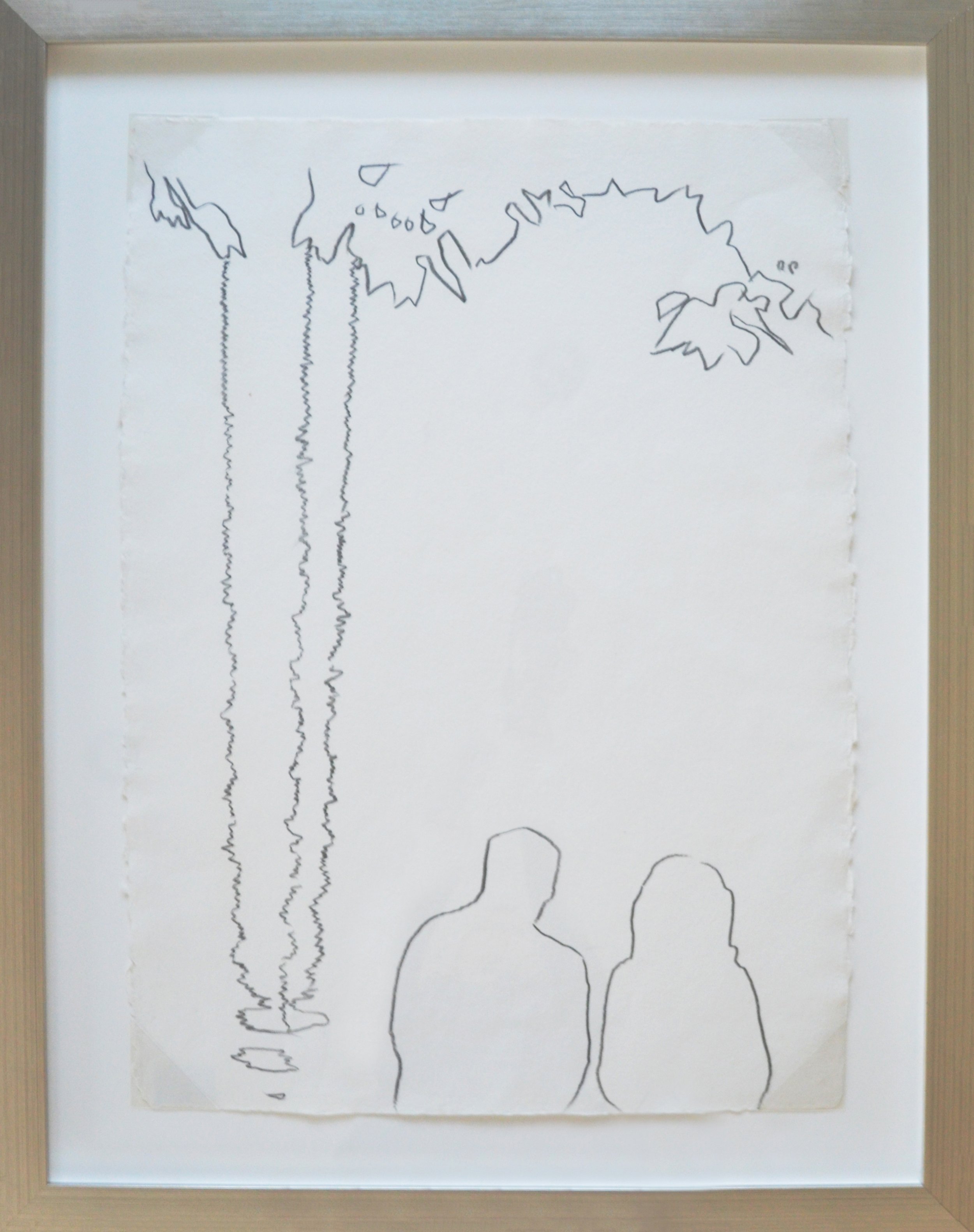 Andy Warhol’s 1983 unique graphite on paper drawing, Tidal Basin, shown here in a metallic frame.