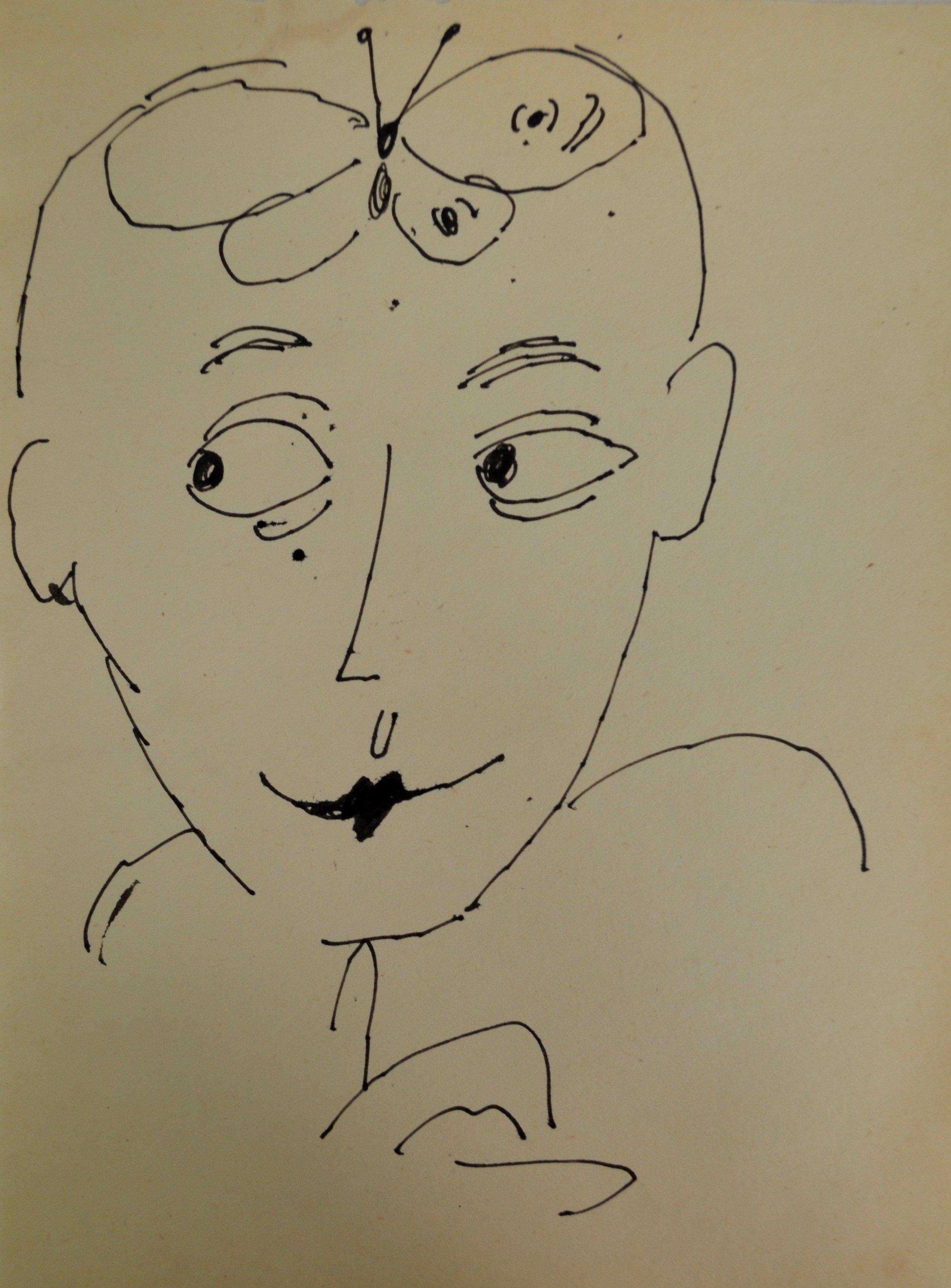 'Butterfly Lady' by Andy Warhol, a unique ink on paper work, shown here unframed.