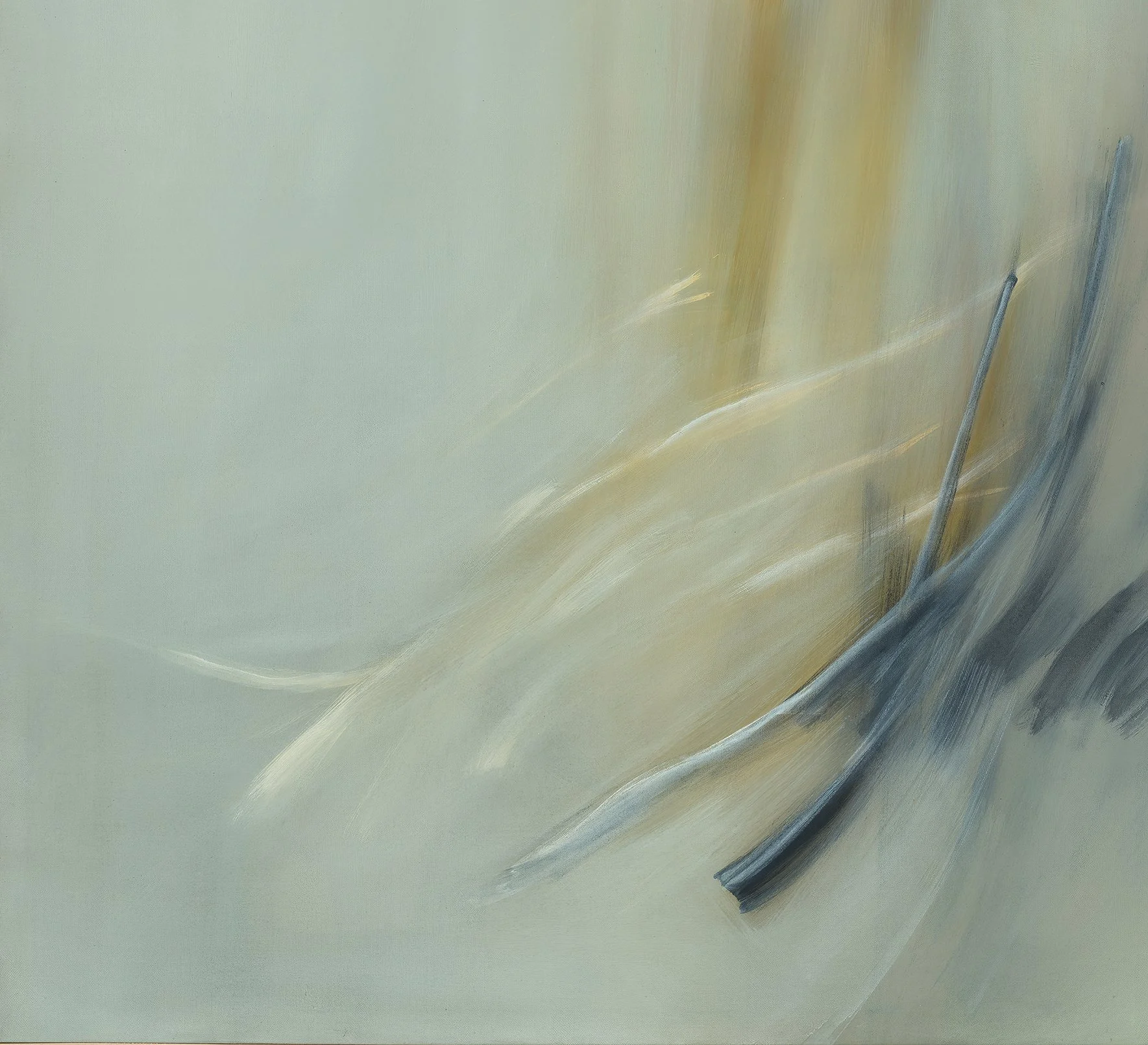 A lower left detail image of Amy Kirchner’s 2026 acrylic on canvas work, 'Pale Field'.