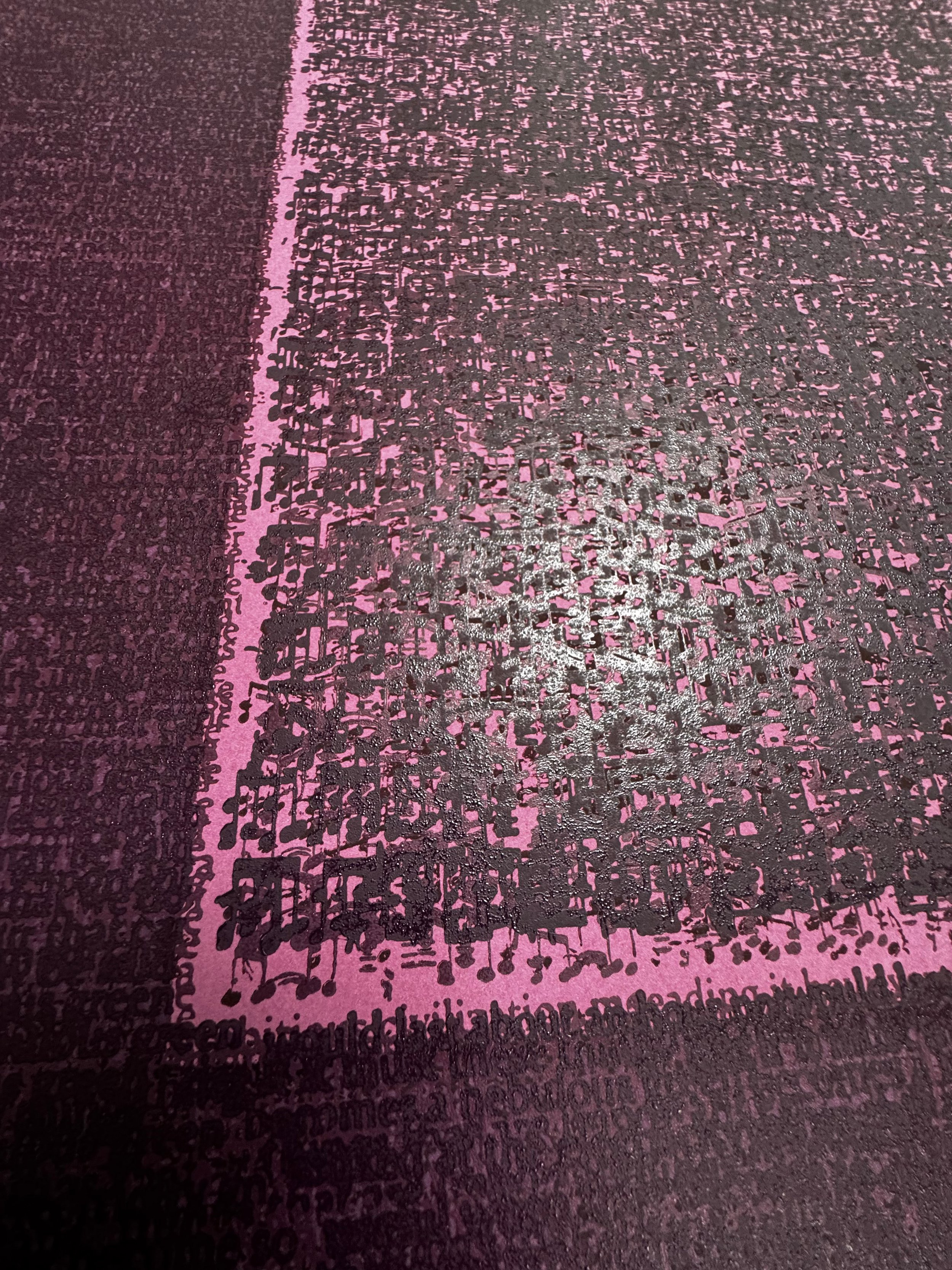 A detail image of the ‘quinacridone purple’ panel featured in Idris Khan’s suite, 'After the reflection'. This panel is part of a series of four screenprints with letterpress on Somerset Satin 410gsm paper.