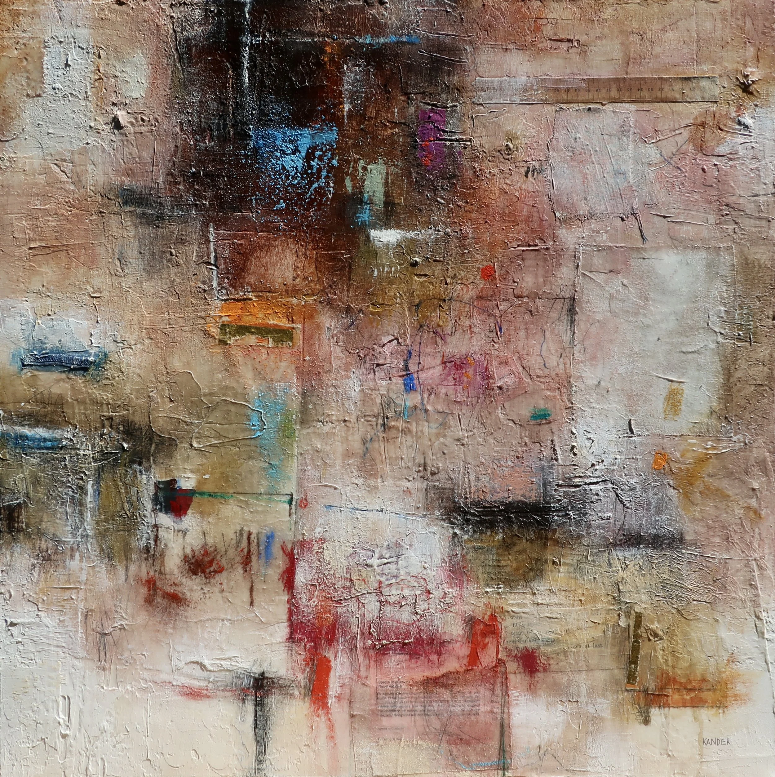 Tamar Kander’s mixed media work on canvas, 'Chord Change', shown here unframed.