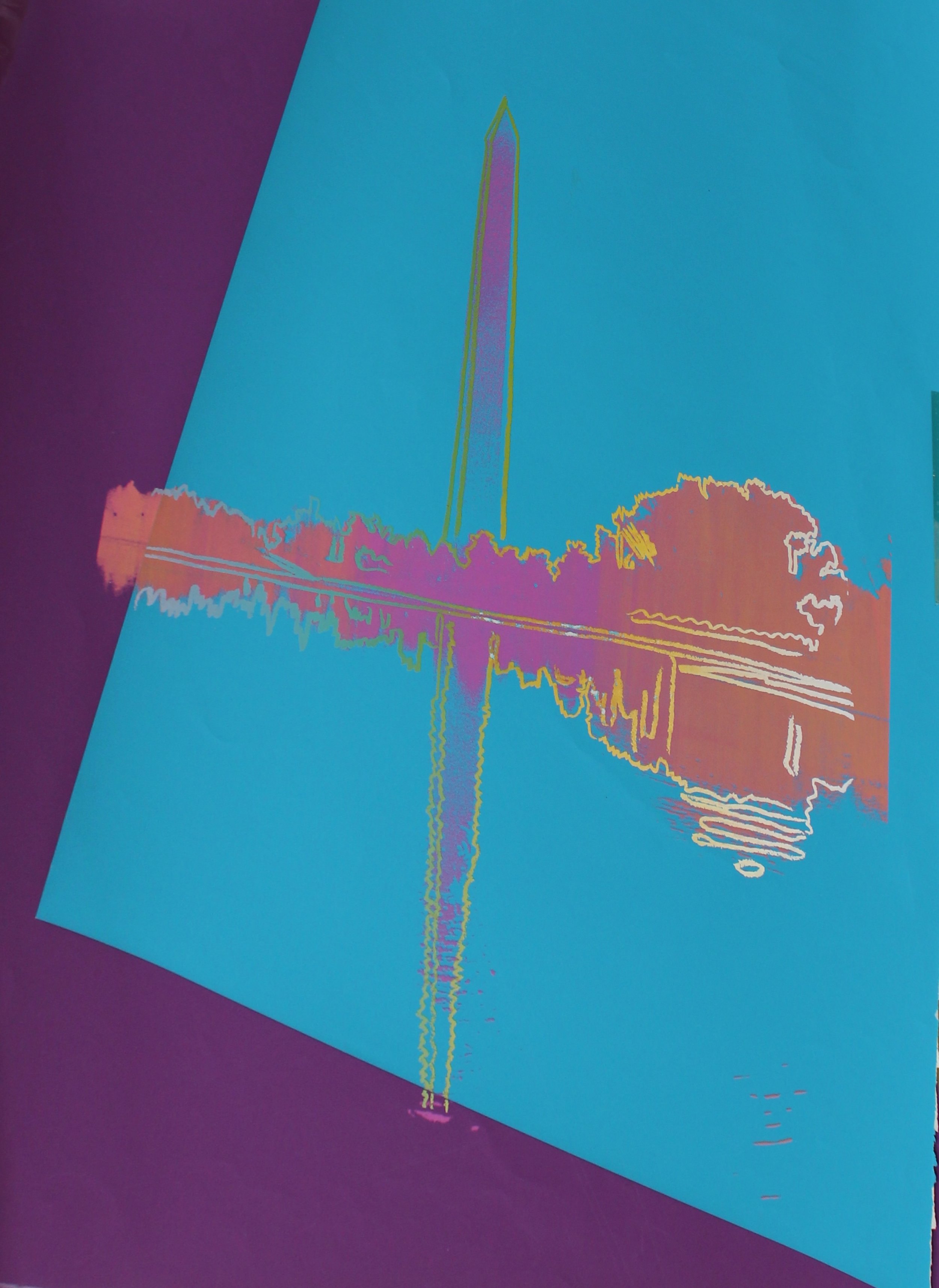 A front facing image of Andy Warhol’s silkscreen inks and colored paper collage work, Washington Monument. The image has been cropped for composition.