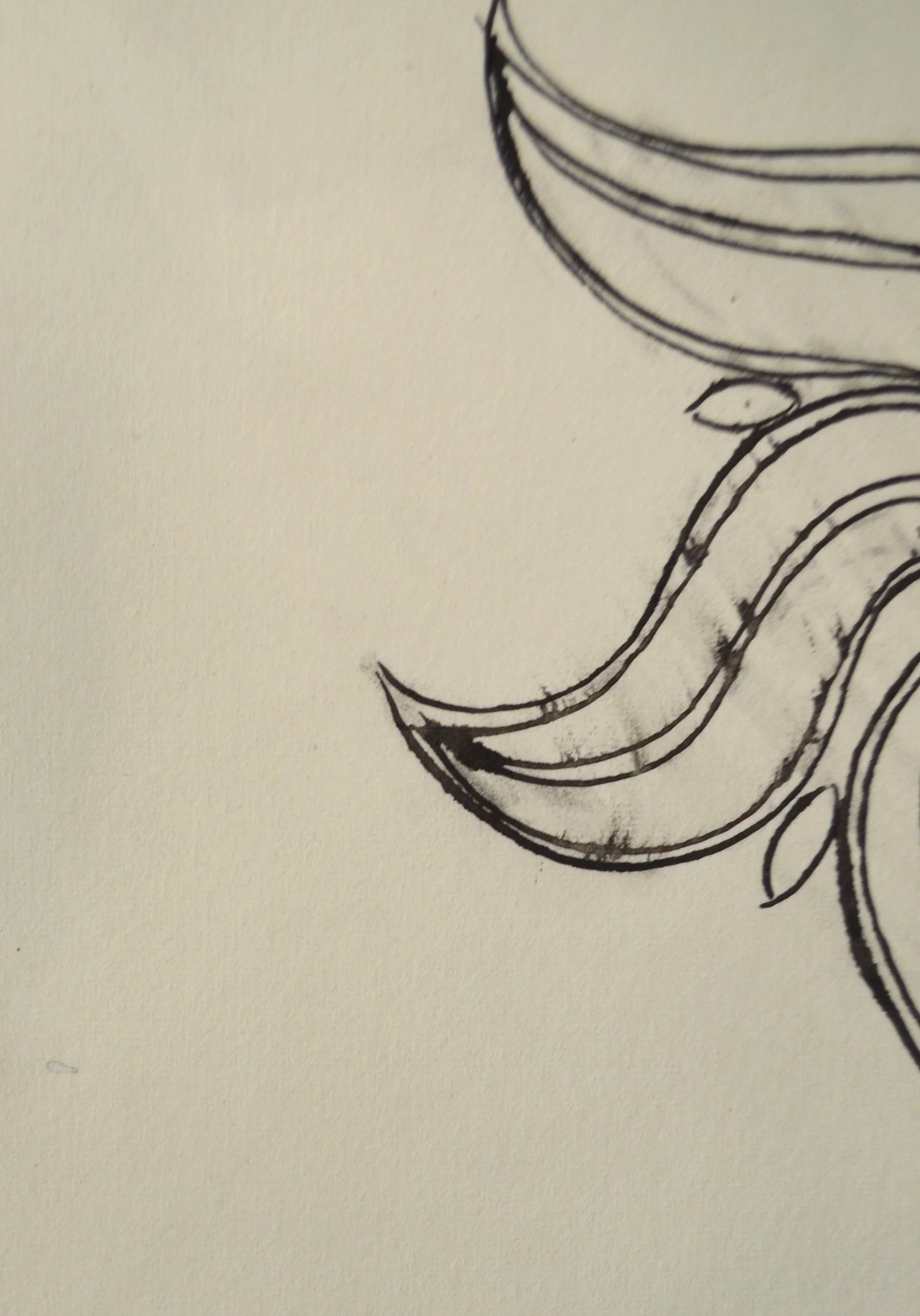 A lower left detail from Andy Warhol’s original ink drawing, 'Flower', dated circa 1956, shown here unframed.