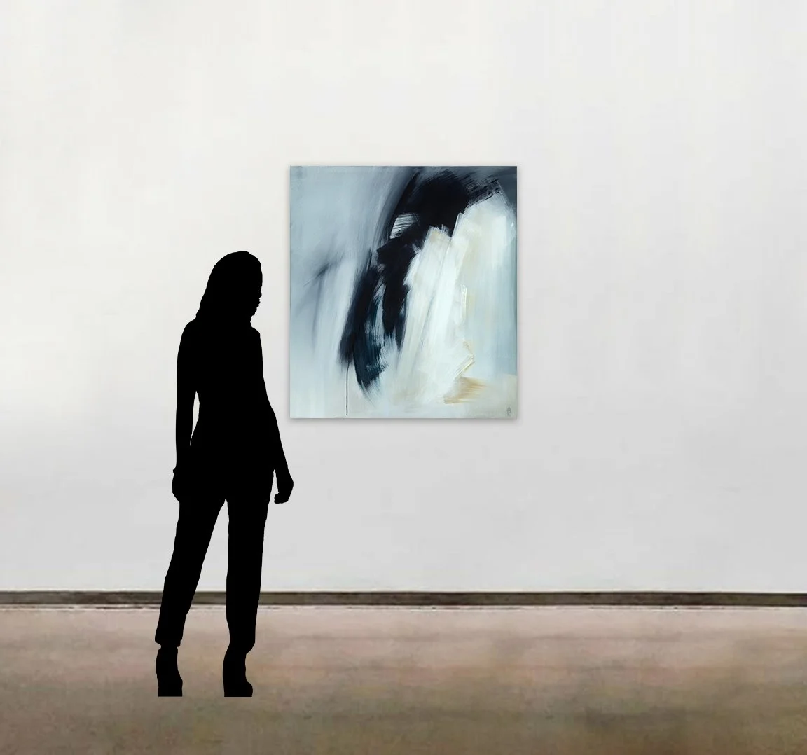 Amy Kirchner’s abstract painting with acrylics, 'Glacier 2', shown here to scale alongside a six foot tall figure.