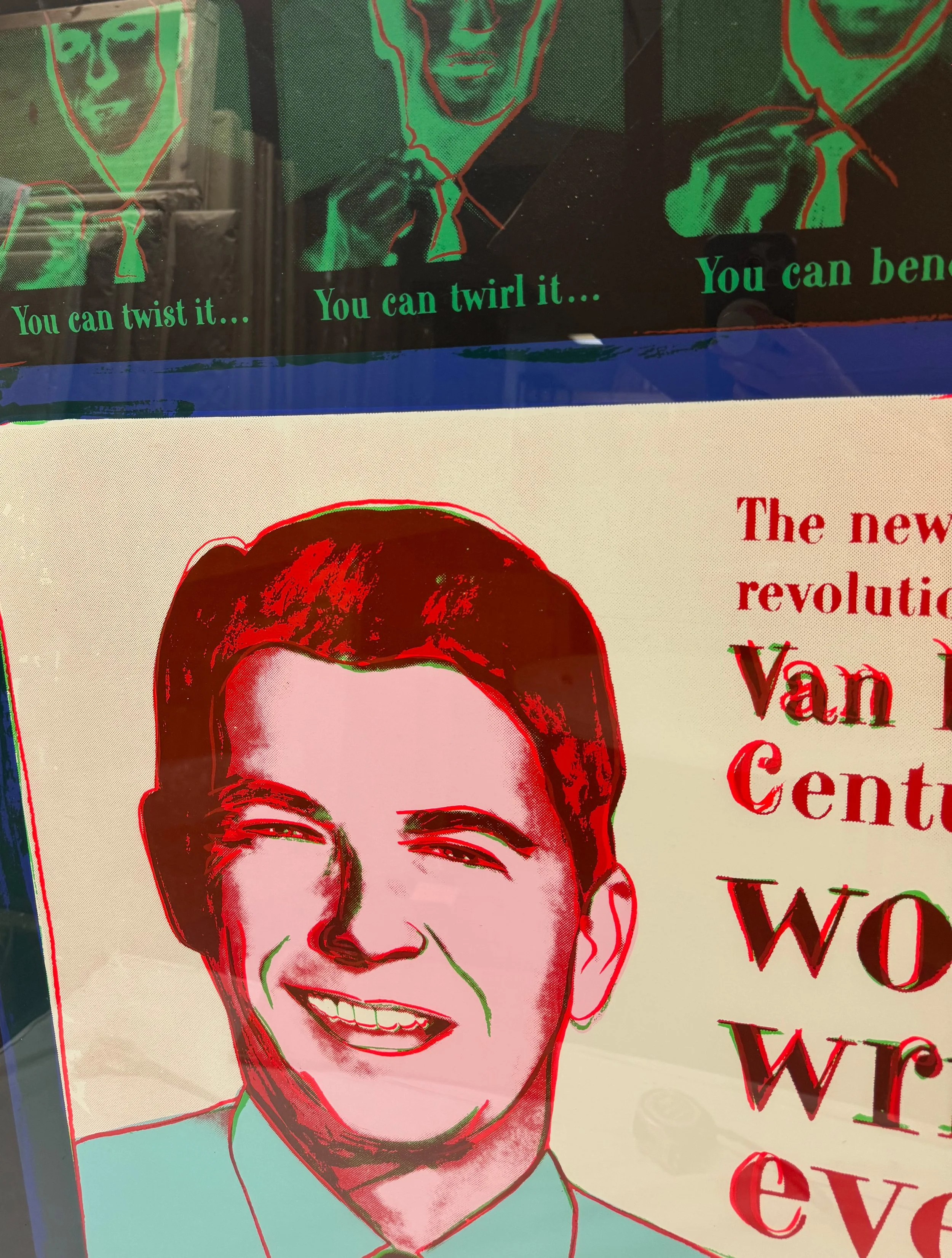 Detail image of Andy Warhol’s screenprint on Lenox Museum Board, 'Van Heusen (Ronald Reagan)', dated 1986. The work is shown here framed.