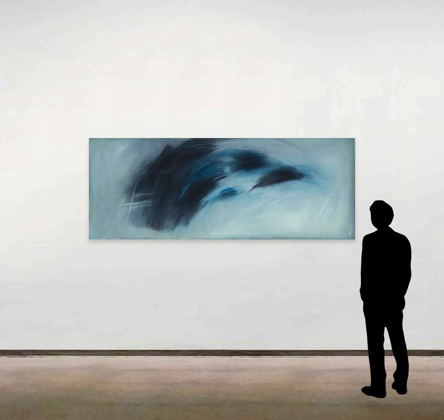 Amy Kirchner’s abstract painting with acrylics, 'Quill', shown here to scale alongside a six foot tall figure.