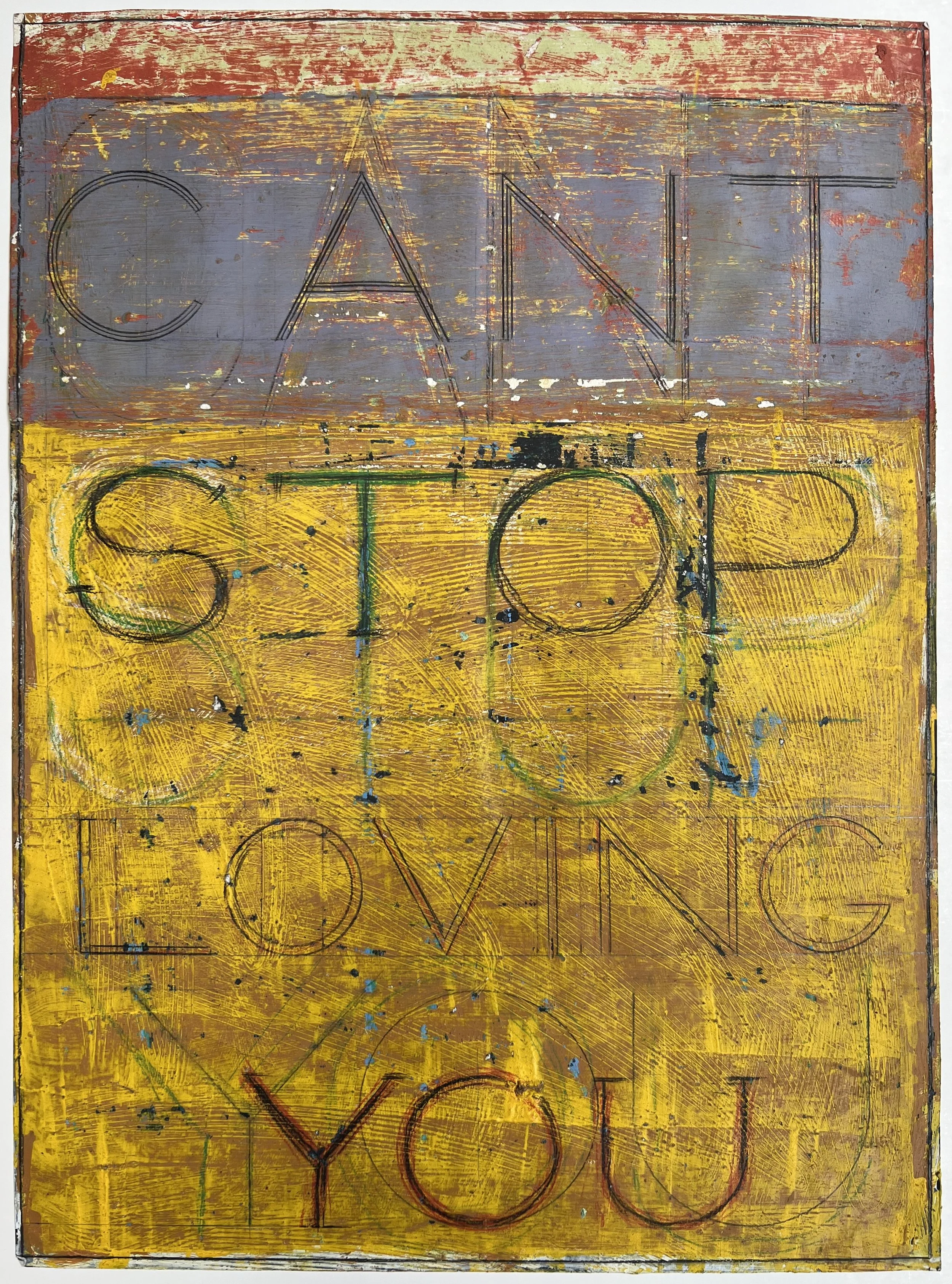 David Spiller’s acrylic on paper work, ‘Can’t Stop Loving You’, shown here unframed.