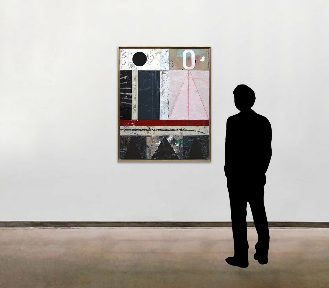 A scaled rendering of Spiller + Cameron’s mixed media work, Zachariel, shown alongside a six foot figure.
