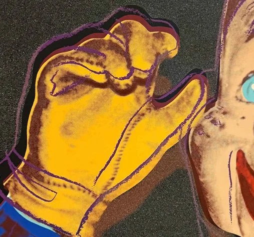 An upper left detail image of Andy Warhol’s screenprint on Lenox Museum Board, 'Howdy Doody', dated 1981. The work is shown here framed.