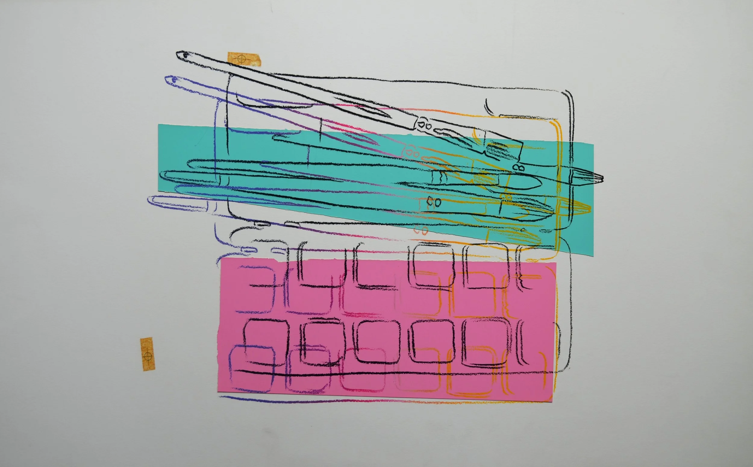 Andy Warhol’s 1982 silkscreen inks and colored paper collage work, 'Watercolor Paint Kit with Brushes', shown here unframed.