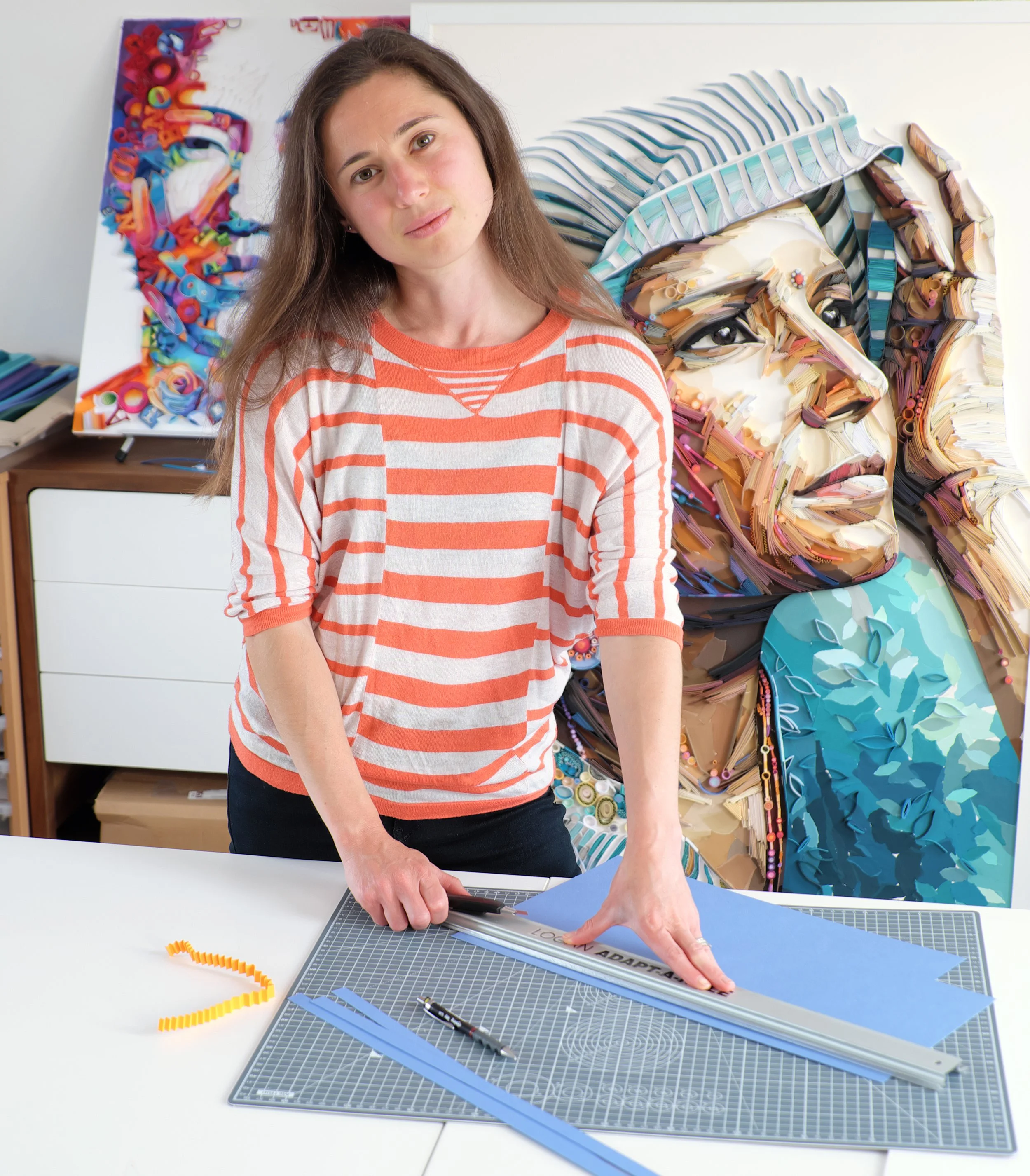 A portrait of Yulia Brodskaya in her studio.