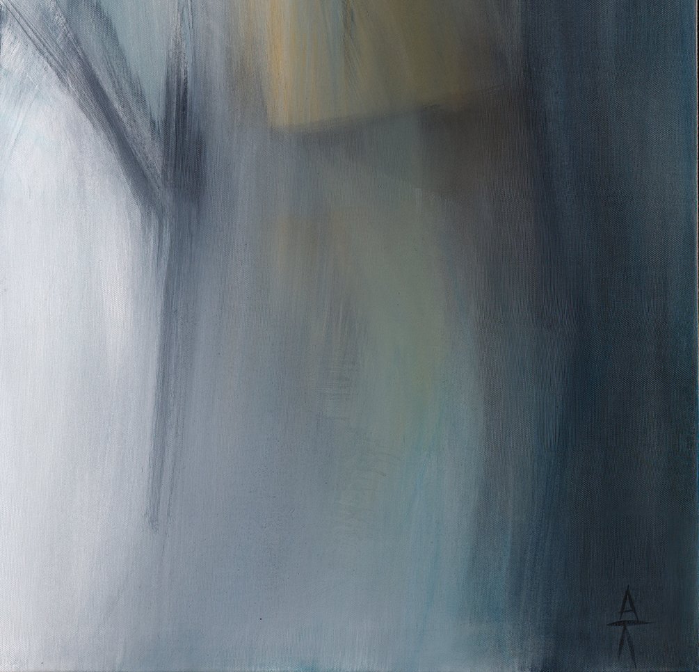 A lower right detail image of Amy Kirchner’s 2025 acrylic on canvas work, 'Elapse'. The artist’s initials may be seen at bottom right.