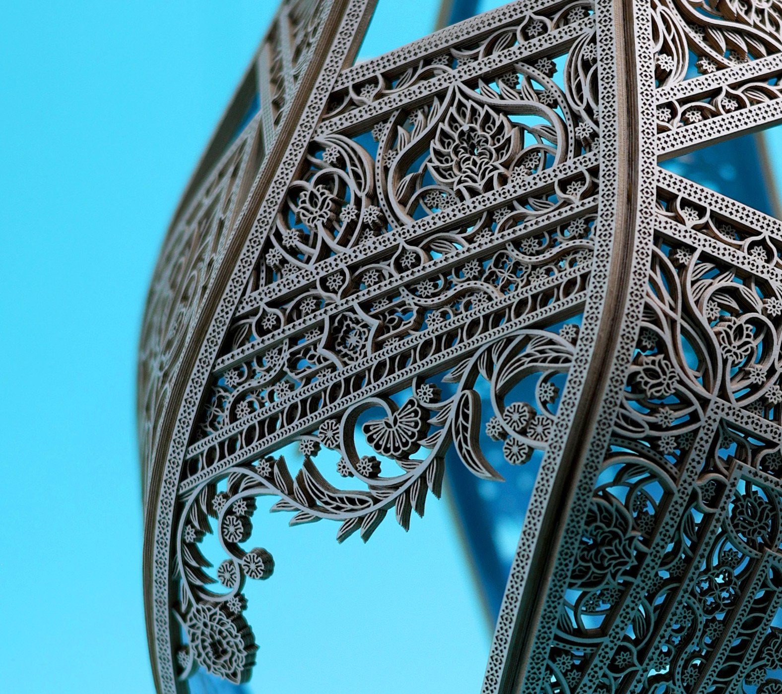 A detail from Julia Ibbini’s 'Rebel Artefacts - Saba’a'. The work is comprised of layered laser cut papers, ink and cotton.