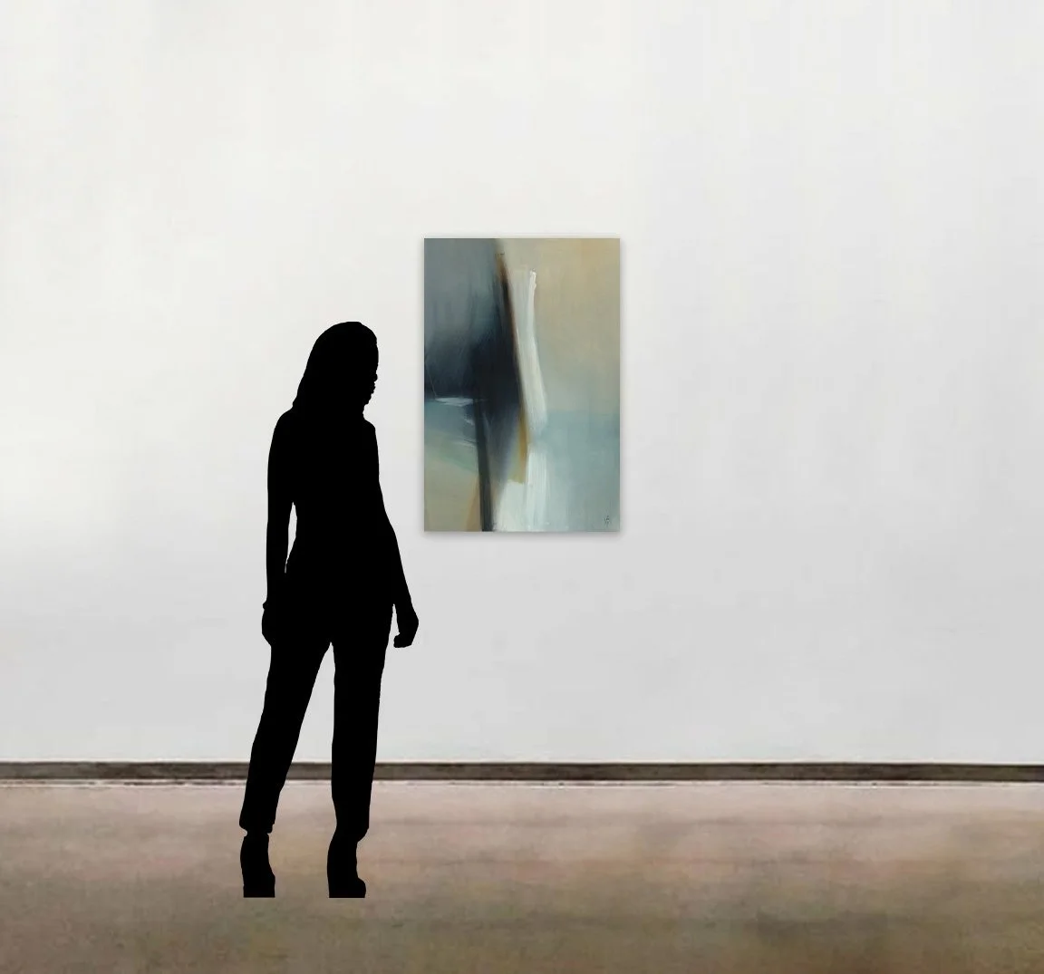 Amy Kirchner’s abstract painting with acrylics, 'Cove', shown here to scale alongside a six foot tall figure.