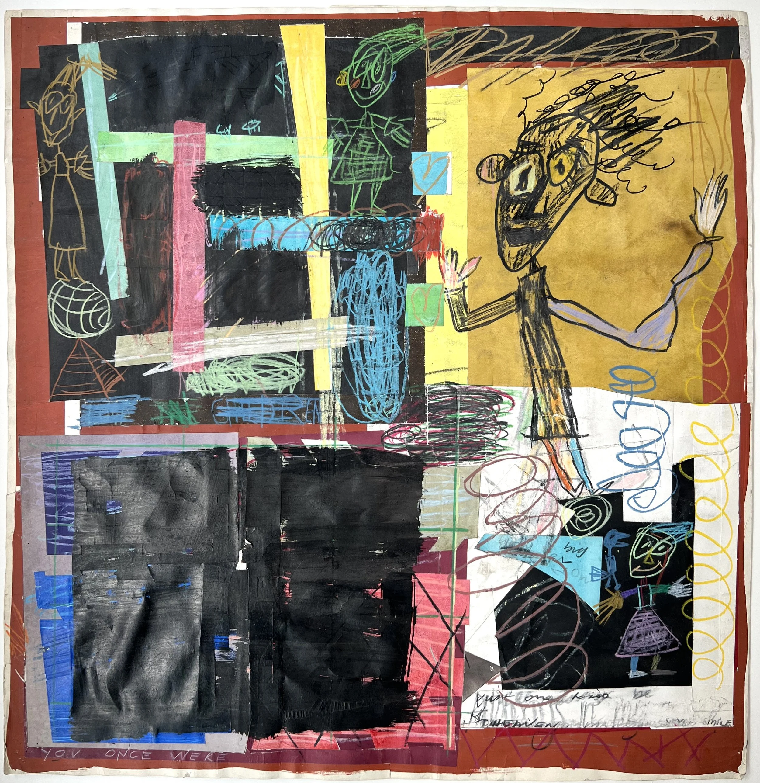 David Spiller’s collage on paper with crayon, 'Beautiful', shown here unframed.