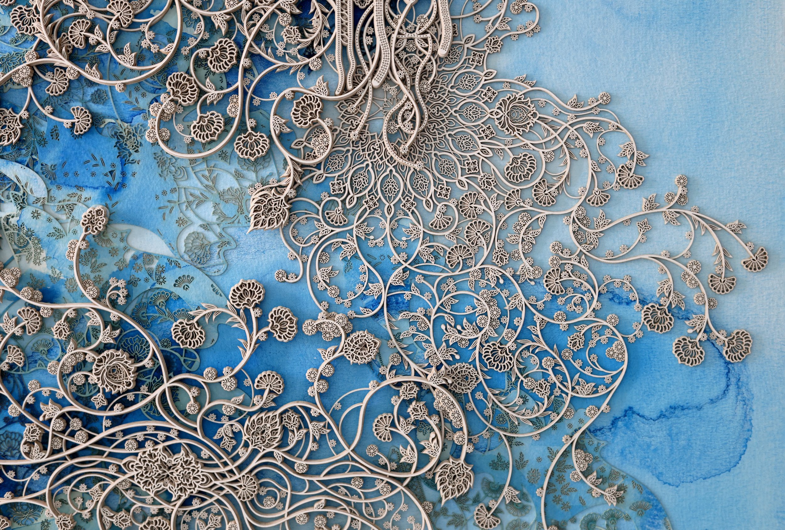 A detail image of Julia Ibbini’s layered paper work, 'Ornamental Mixtapes (Wildflowers)'.