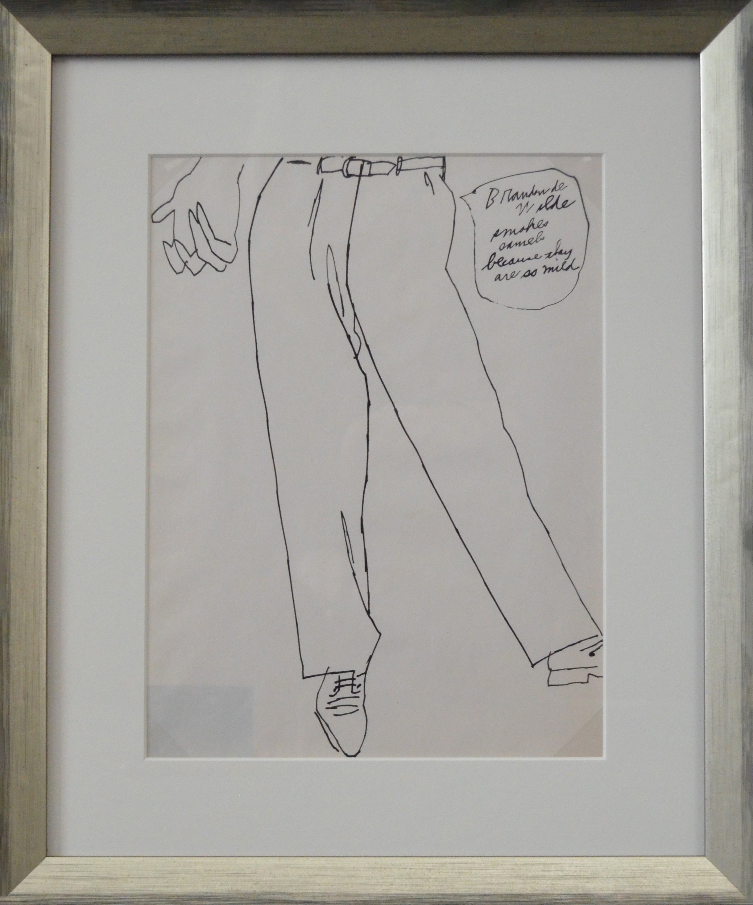 Andy Warhol’s unique ink drawing on paper, 'Lower Torso', shown here framed.