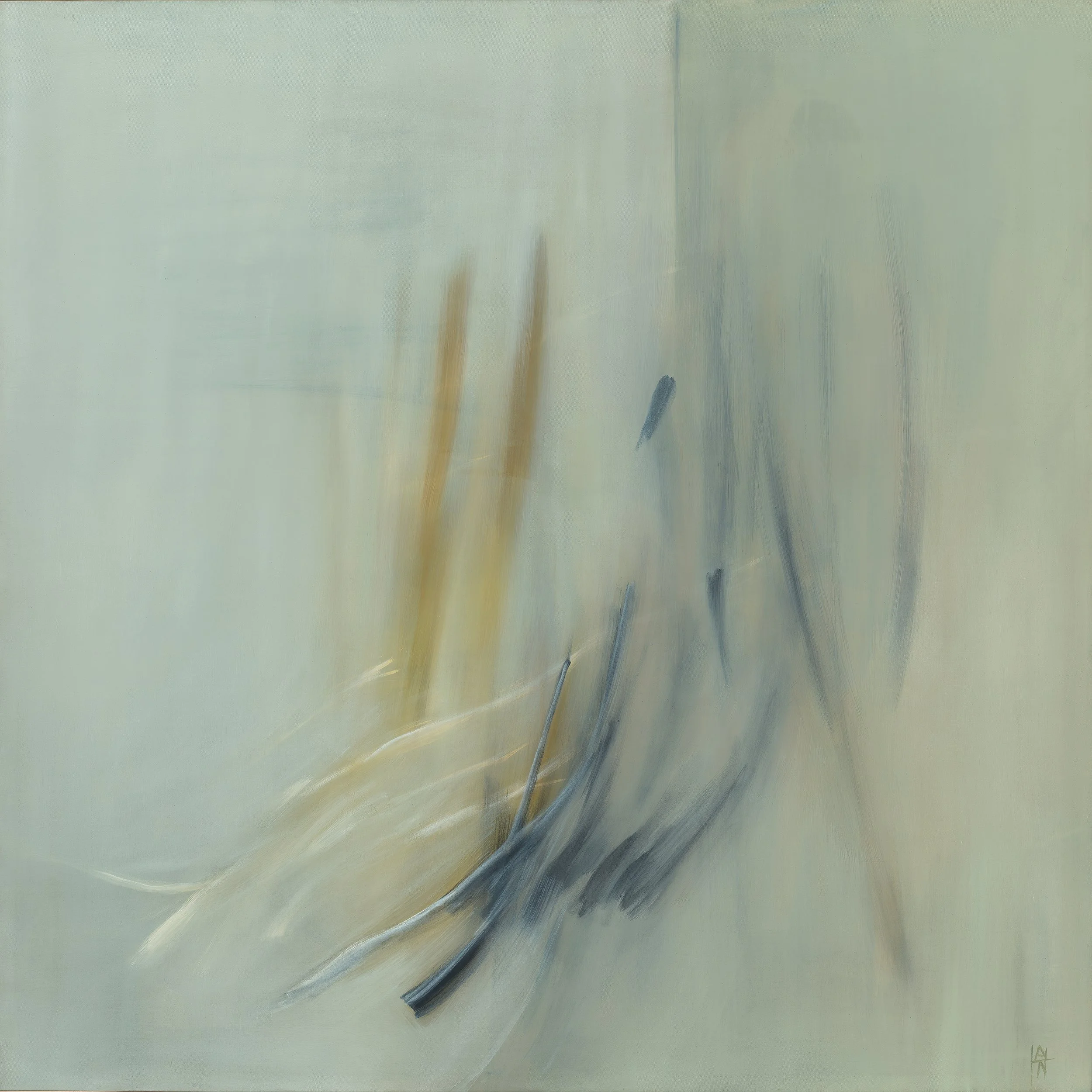Amy Kirchner’s acrylic on canvas abstract painting, 'Pale Field', shown here unframed.